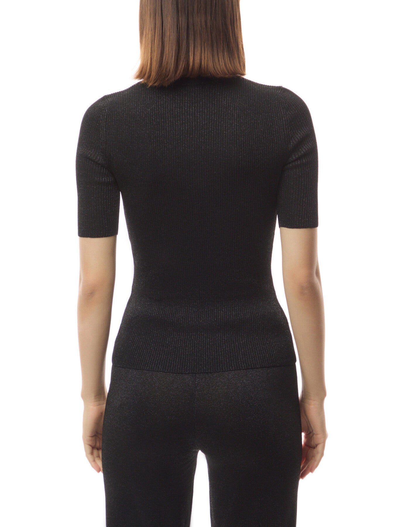 Glitter-Effect Viscose Short-Sleeved Turtleneck
