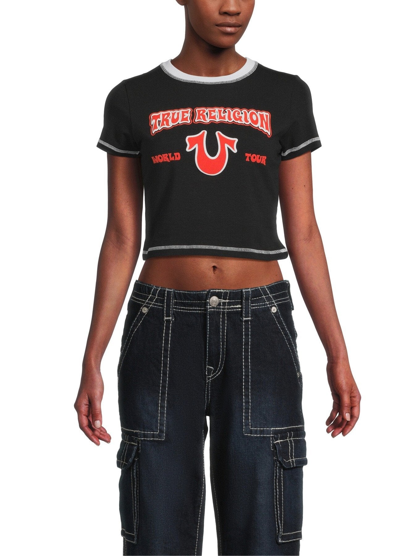 Contrast Stitch Cropped T-Shirt