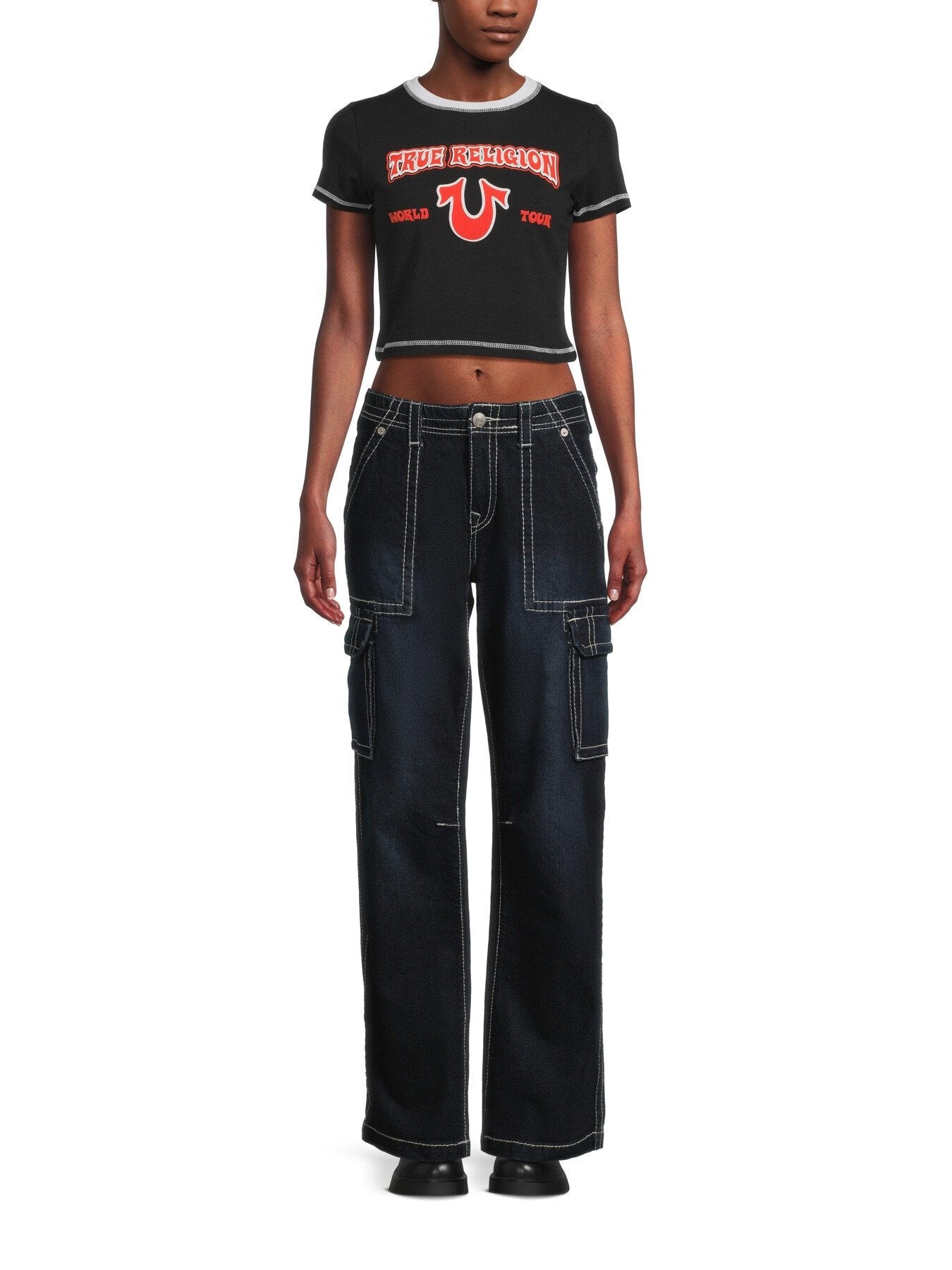 Contrast Stitch Cropped T-Shirt