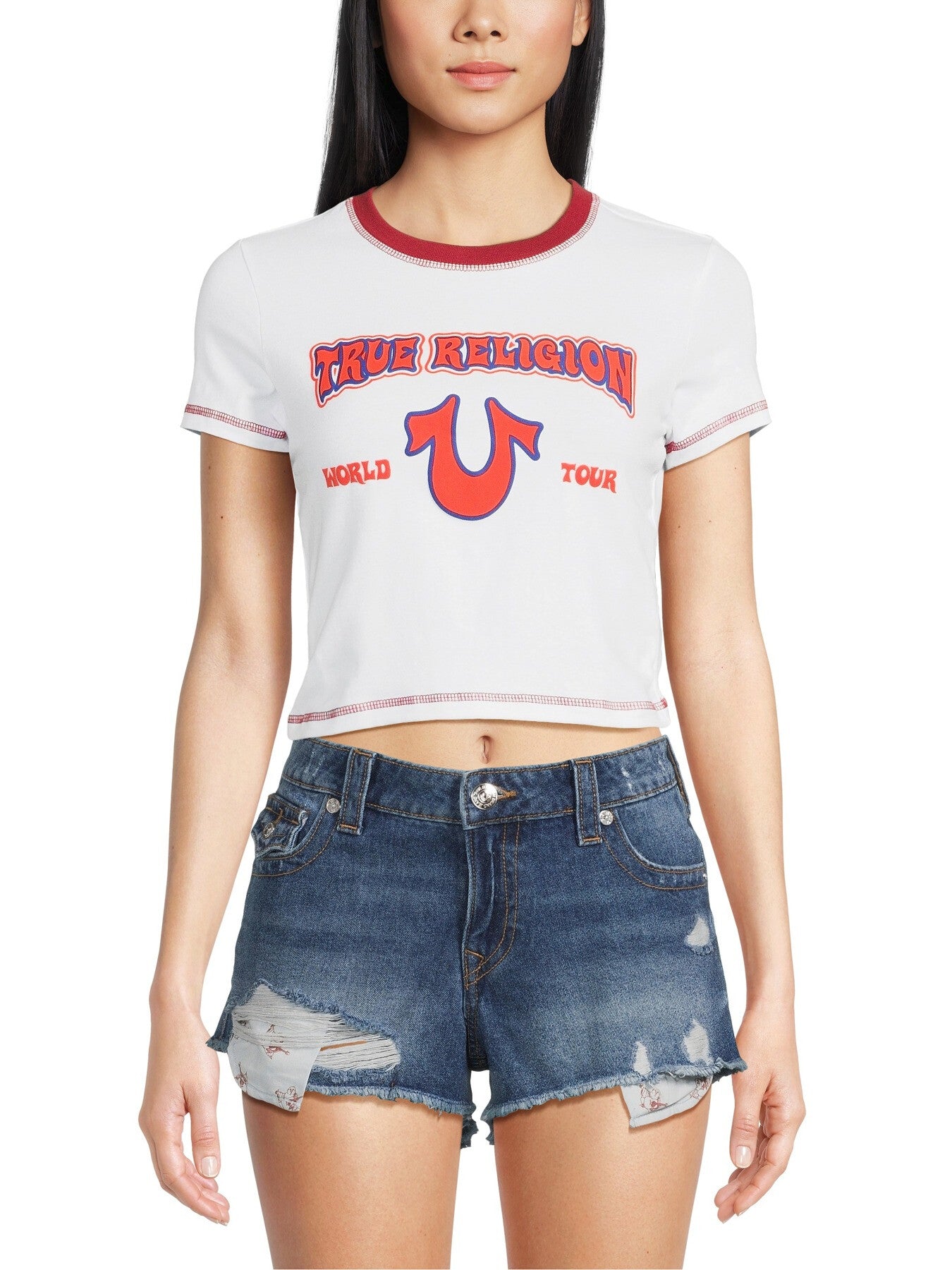 Contrast Stitch Cropped T-Shirt