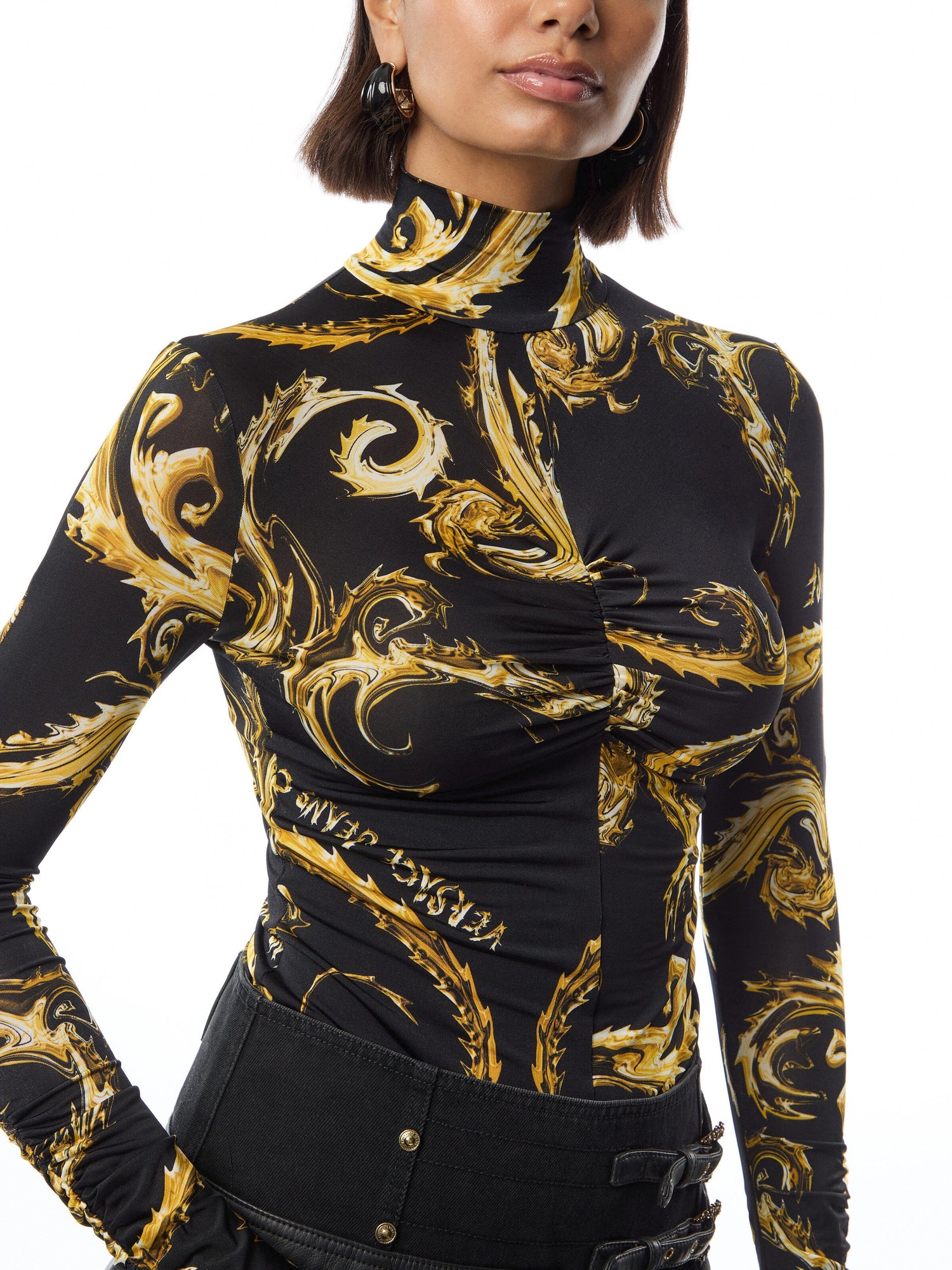 Black Turtleneck With Gold Print