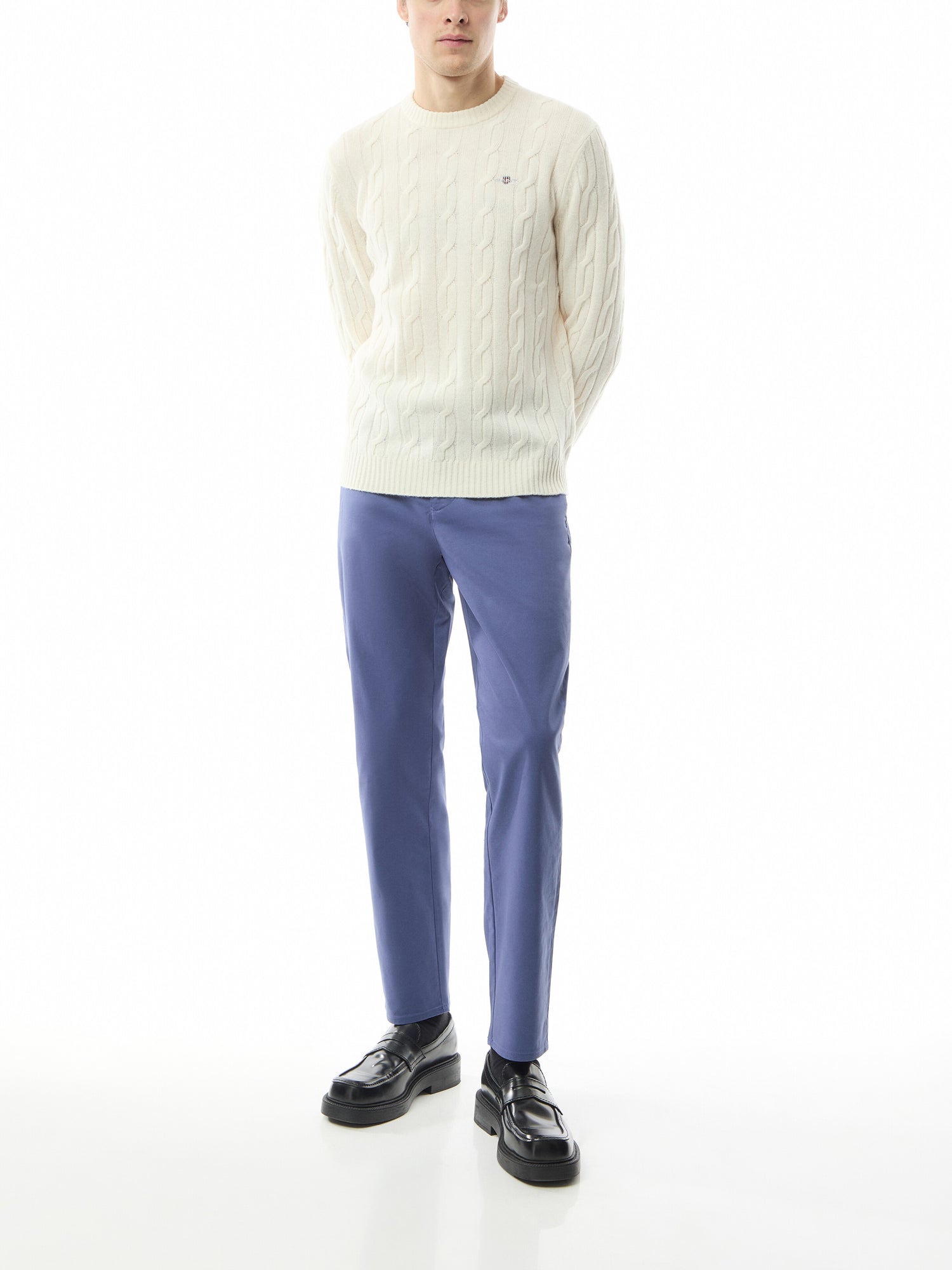 Cable Crew Neck Lambswool Sweater