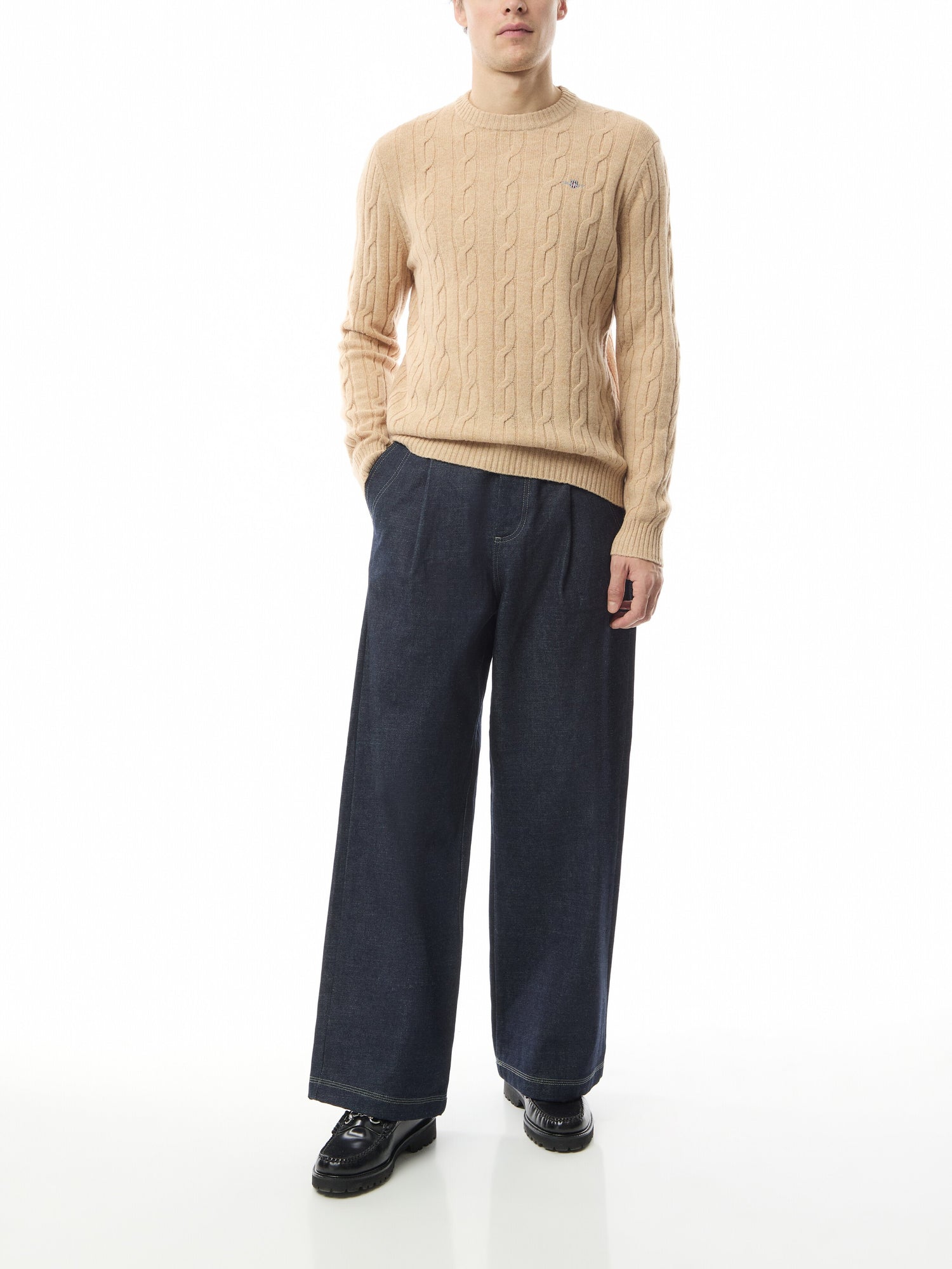 Cable Crew Neck Lambswool Sweater