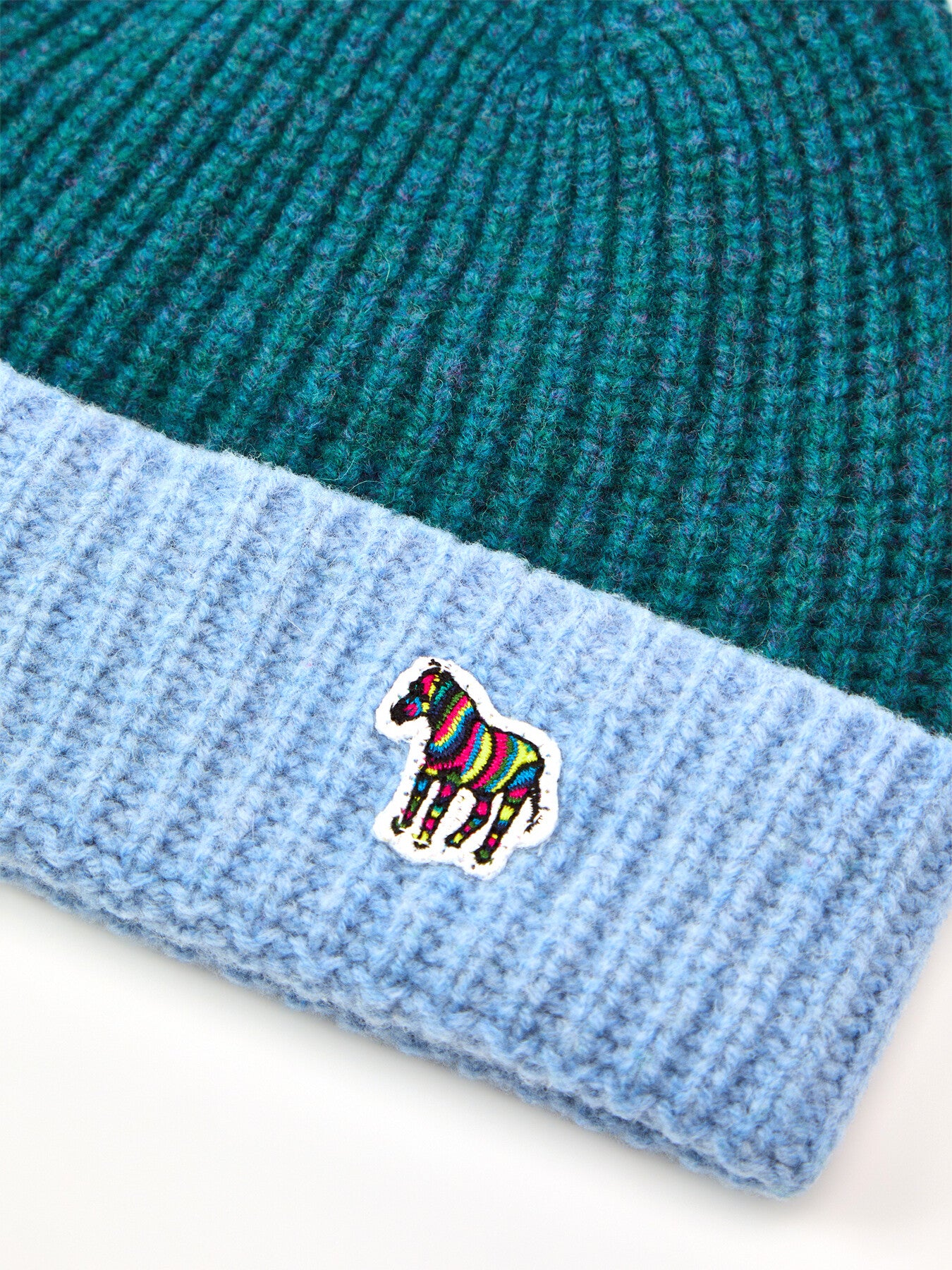 Zebra Logo Ribbed Lambswool Beanie Hat