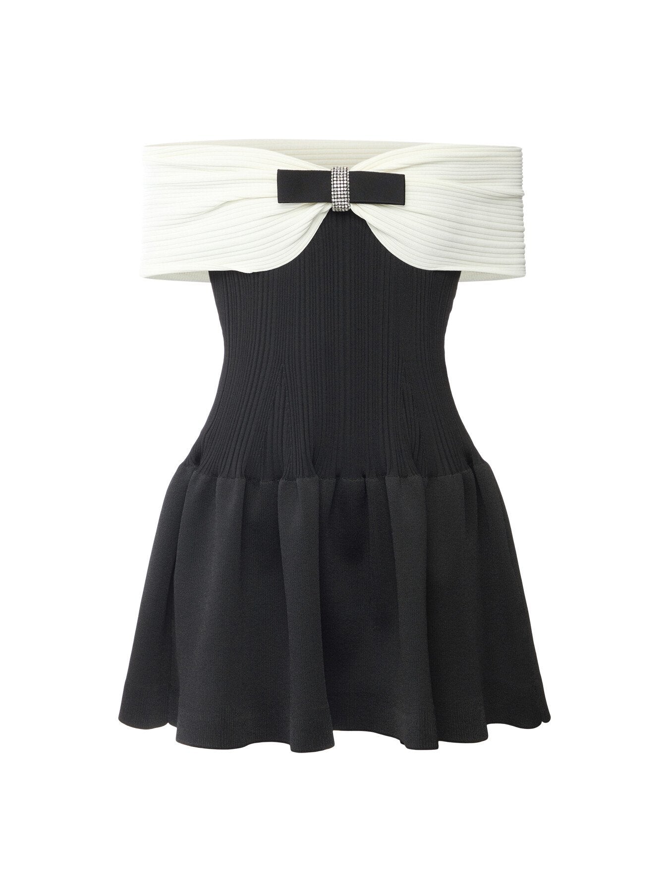 Black Bow Ribbed Mini Dress
