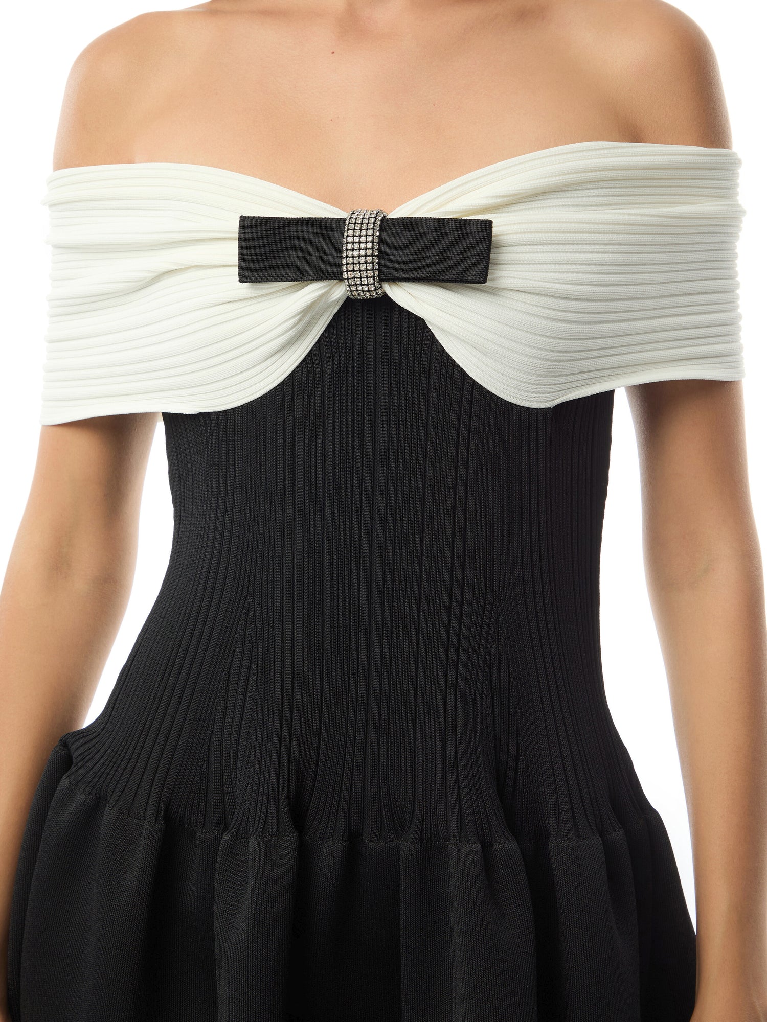 Black Bow Ribbed Mini Dress
