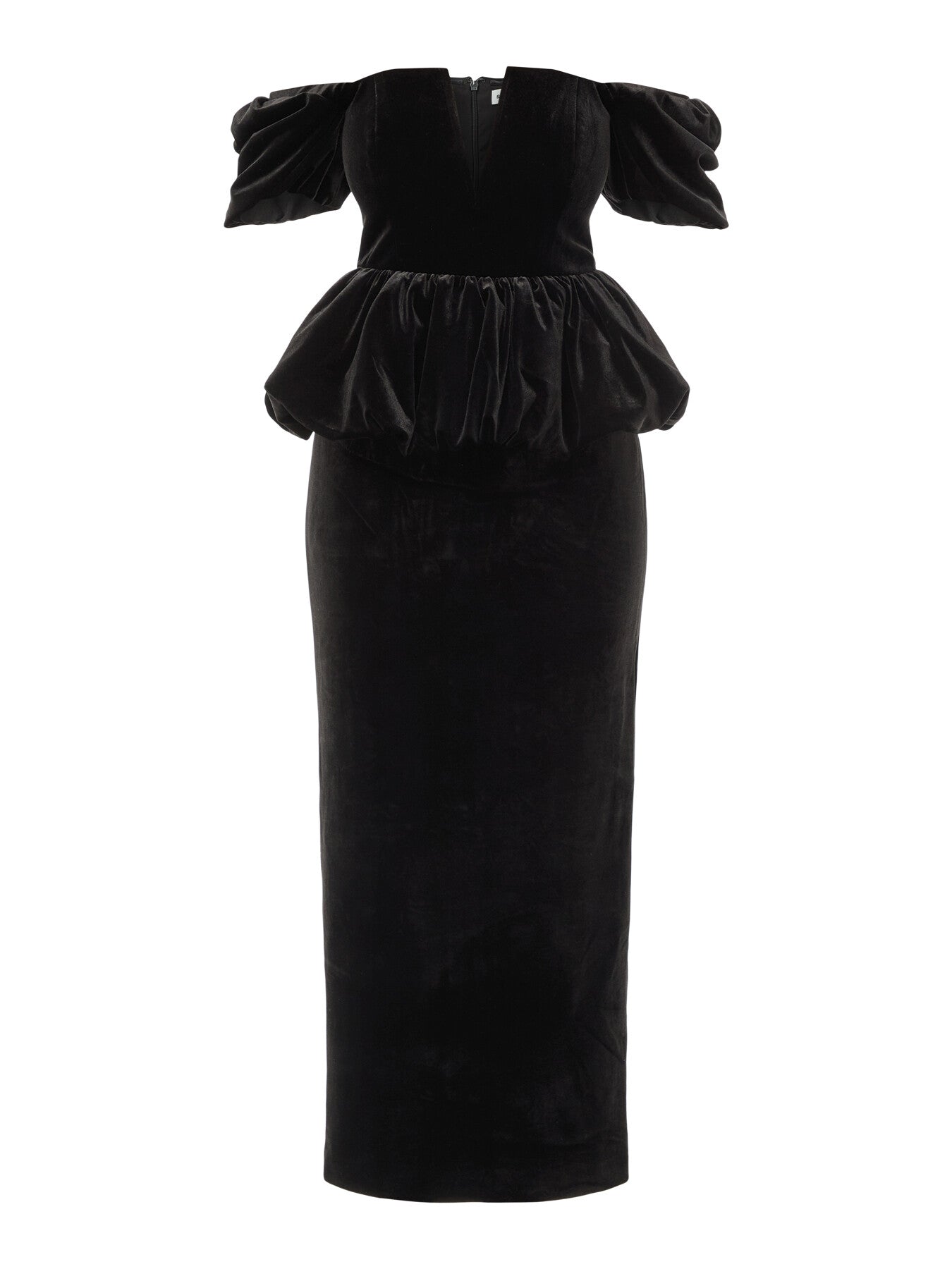 Black Velvet Peplum Midi Dress