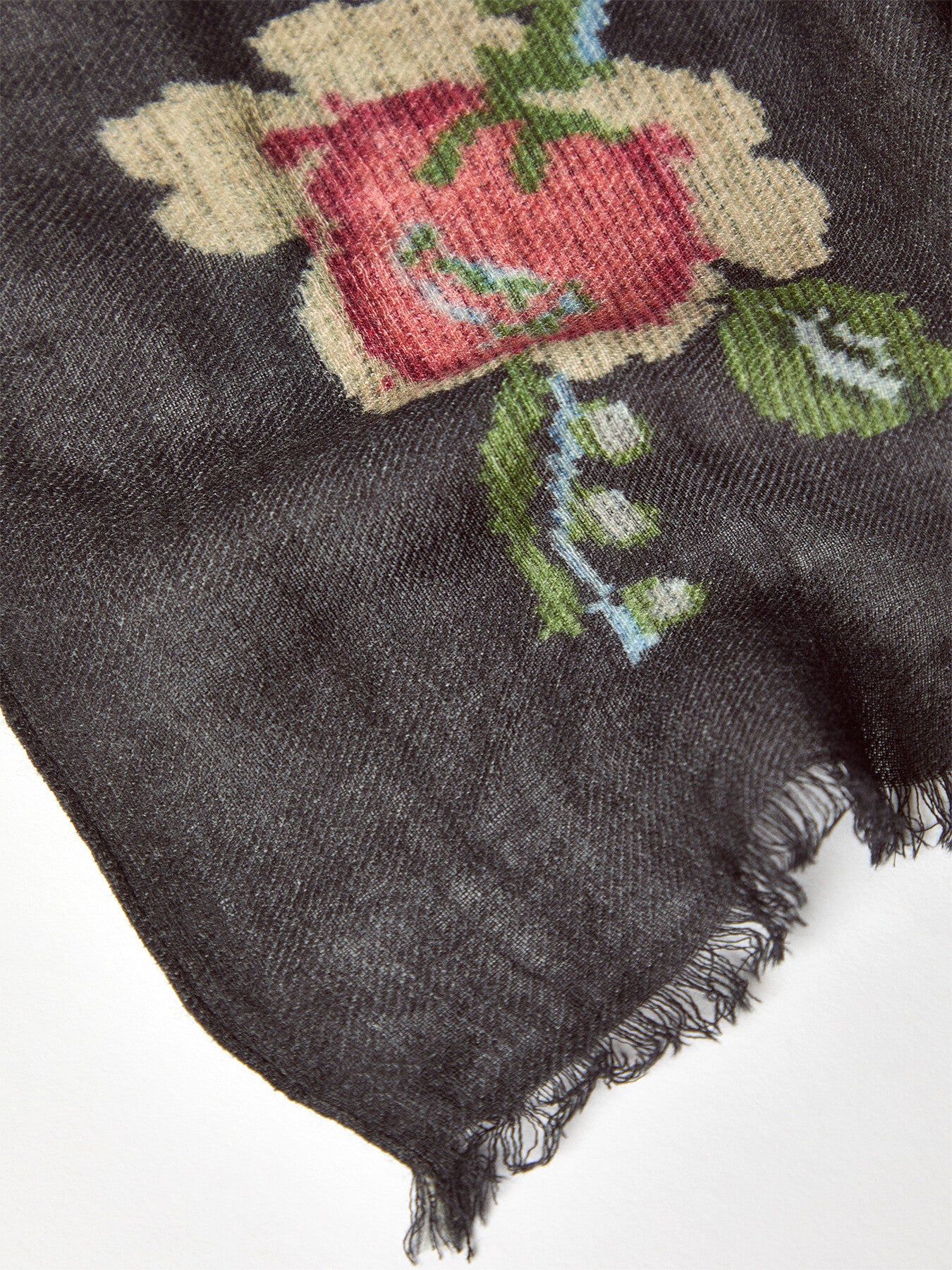 Woven Flower Black Wool Scarf