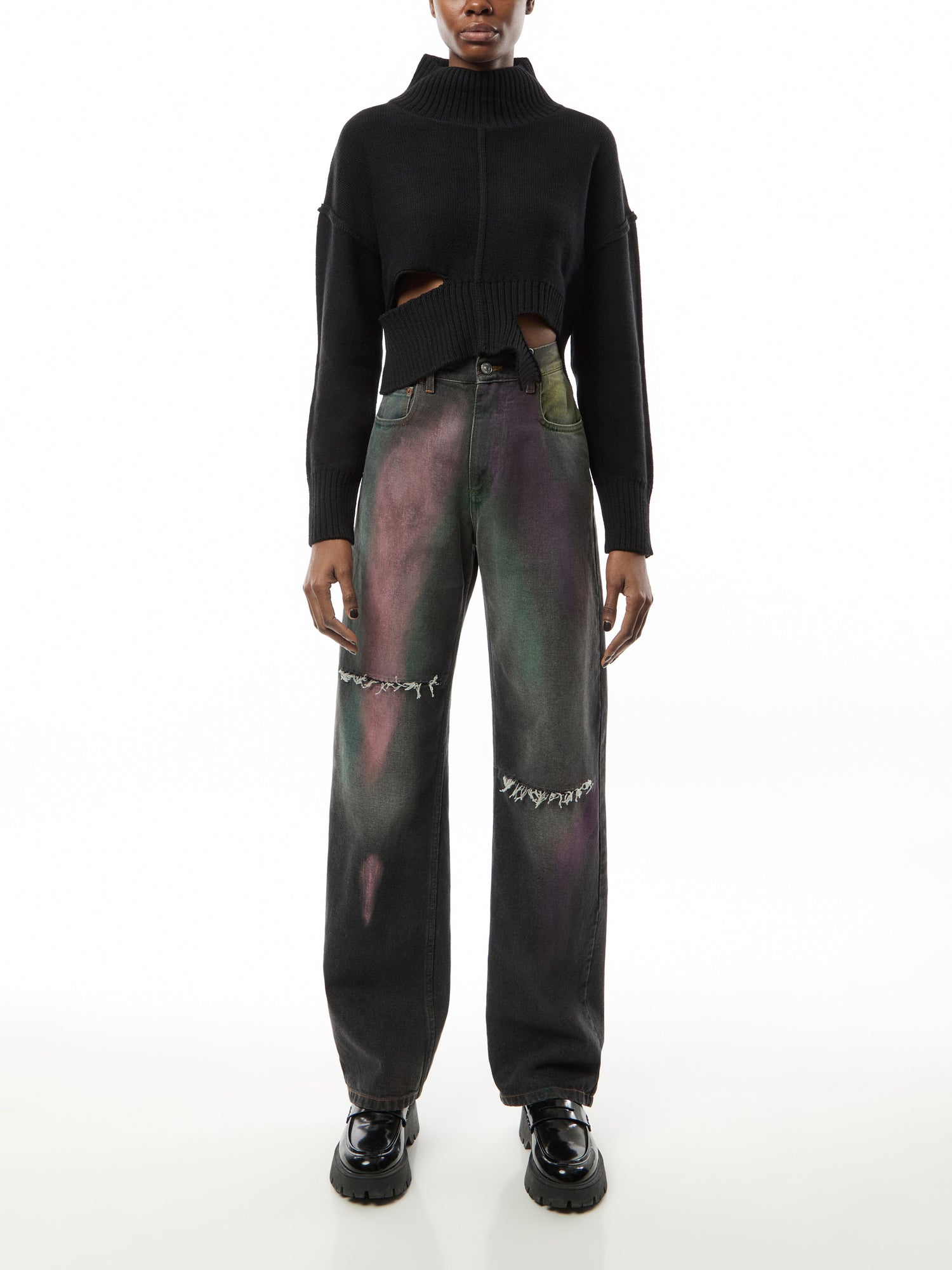 Chalk Print 5-Pocket Denim Pants Black