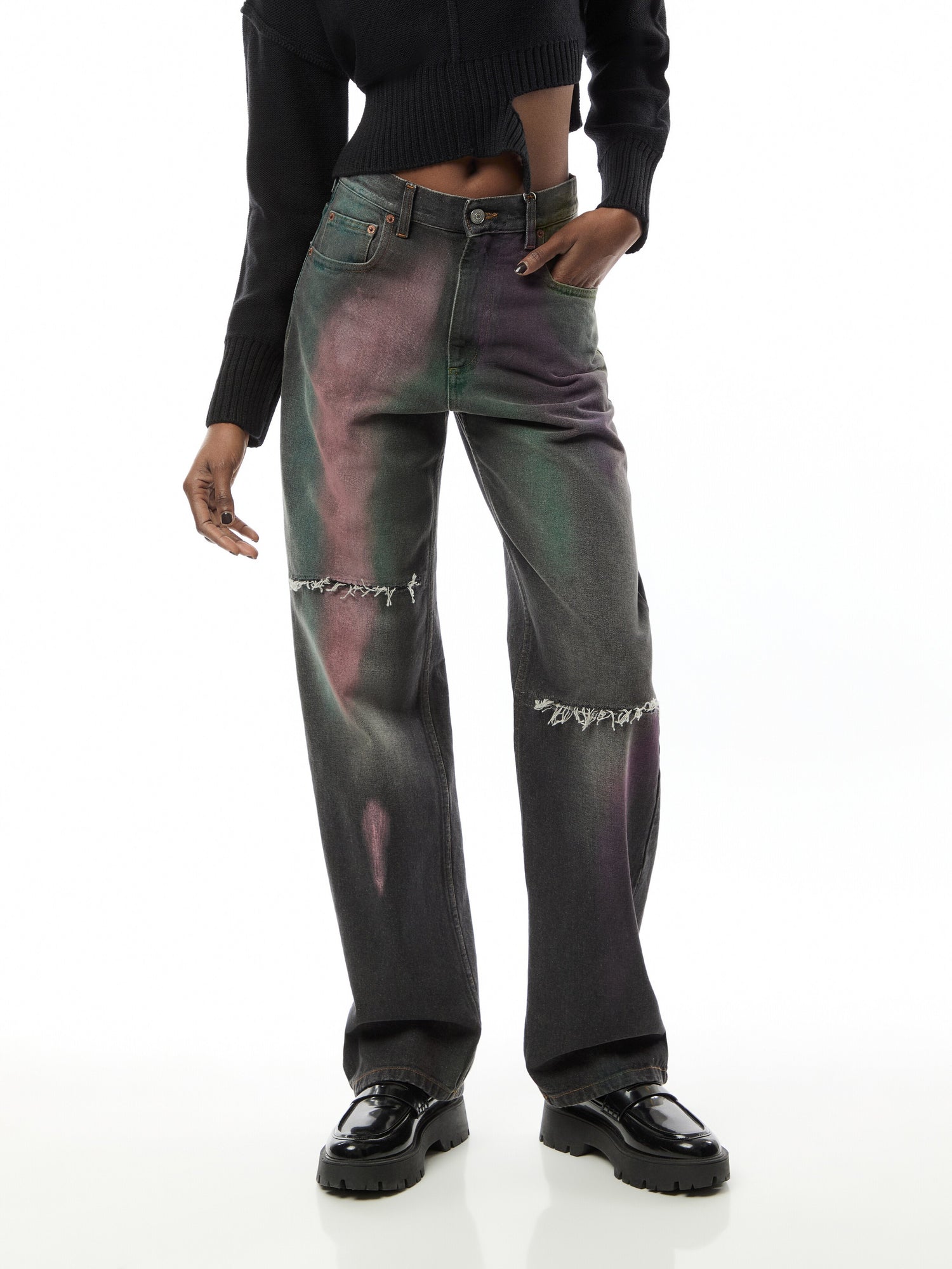 Chalk Print 5-Pocket Denim Pants Black