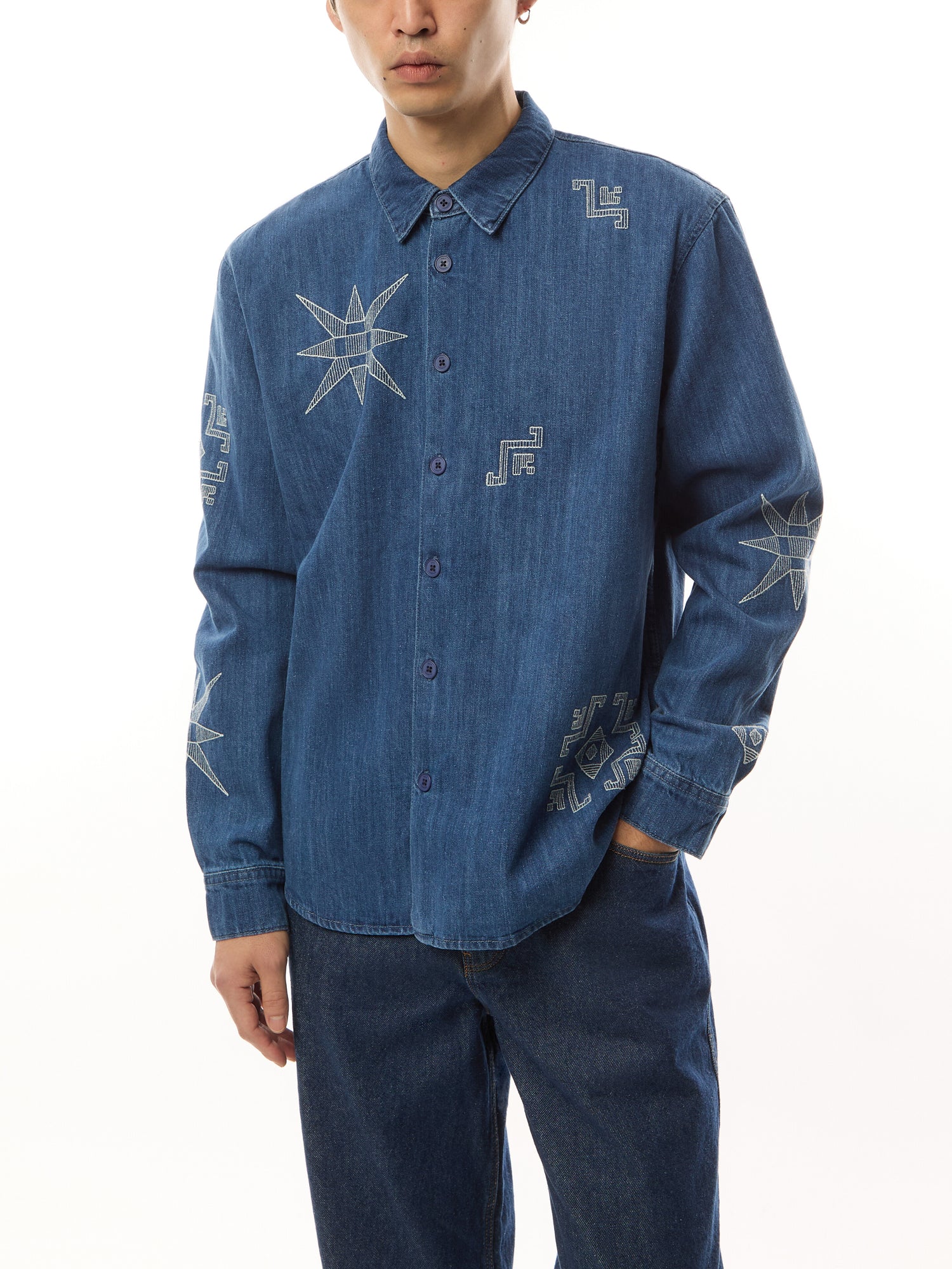 Trin Denim Geo Embroidery Shrit