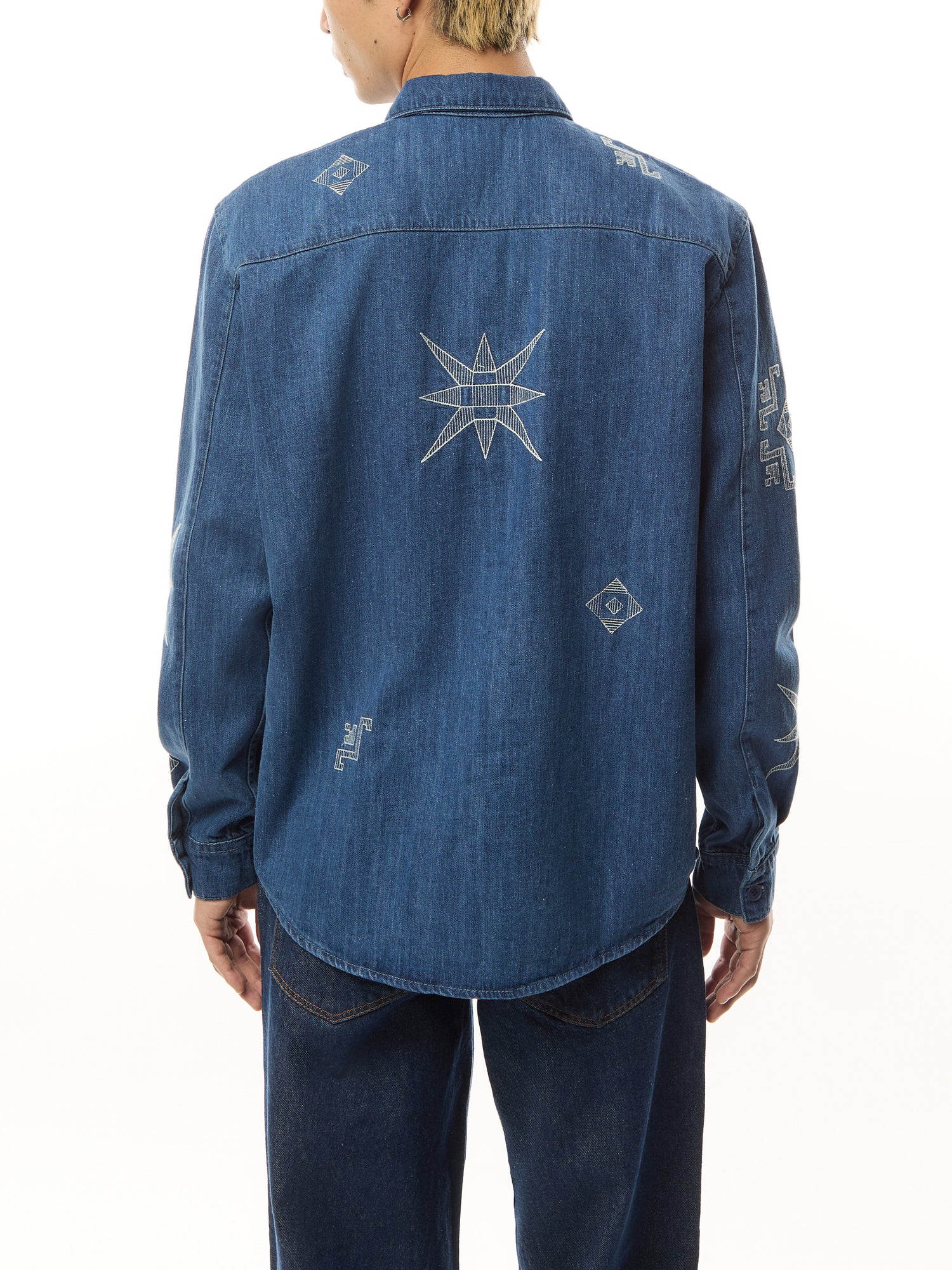 Trin Denim Geo Embroidery Shrit