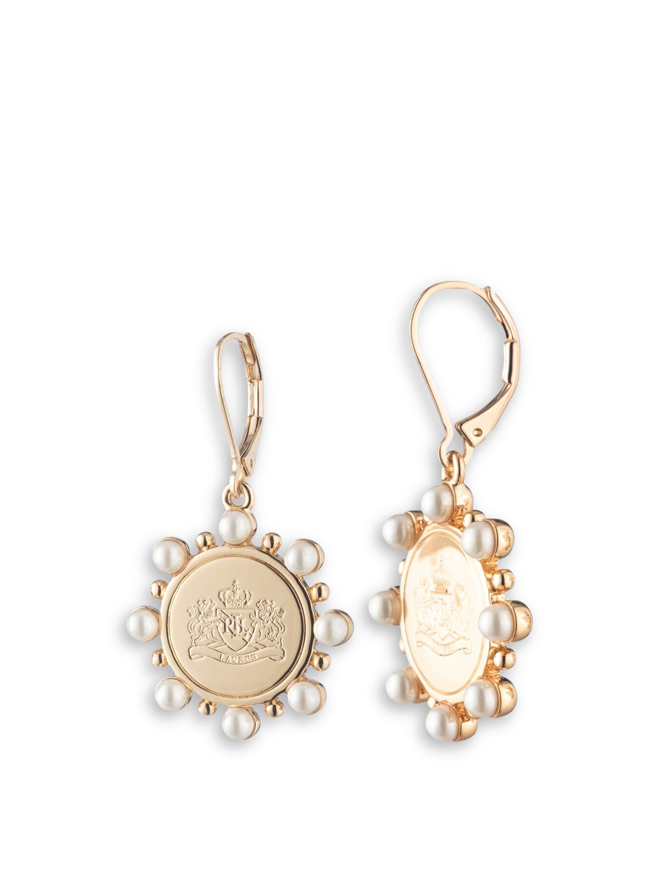 Pearl Coin Crest Drop Earrings
