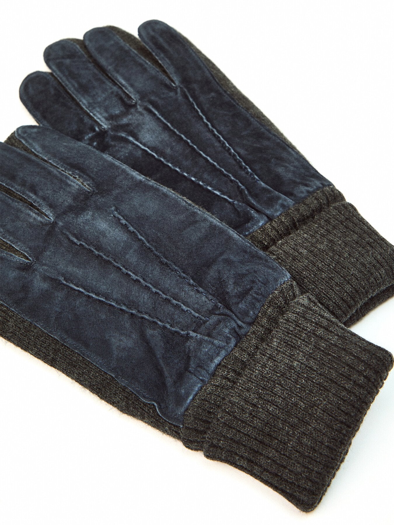 Pigsuede Glove Acrylic Knit Cuff