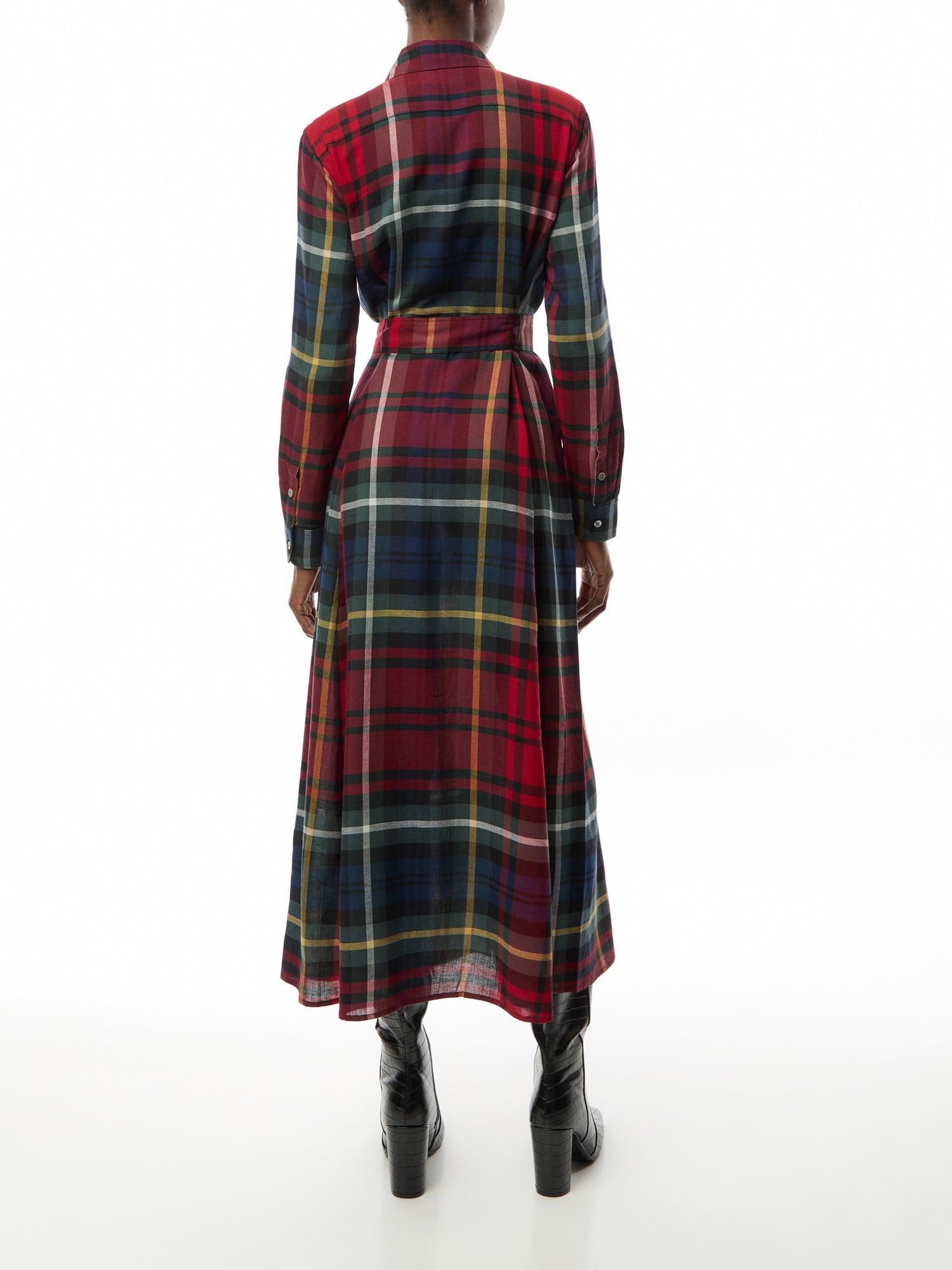 Belted Plaid Cotton-Blend Dress