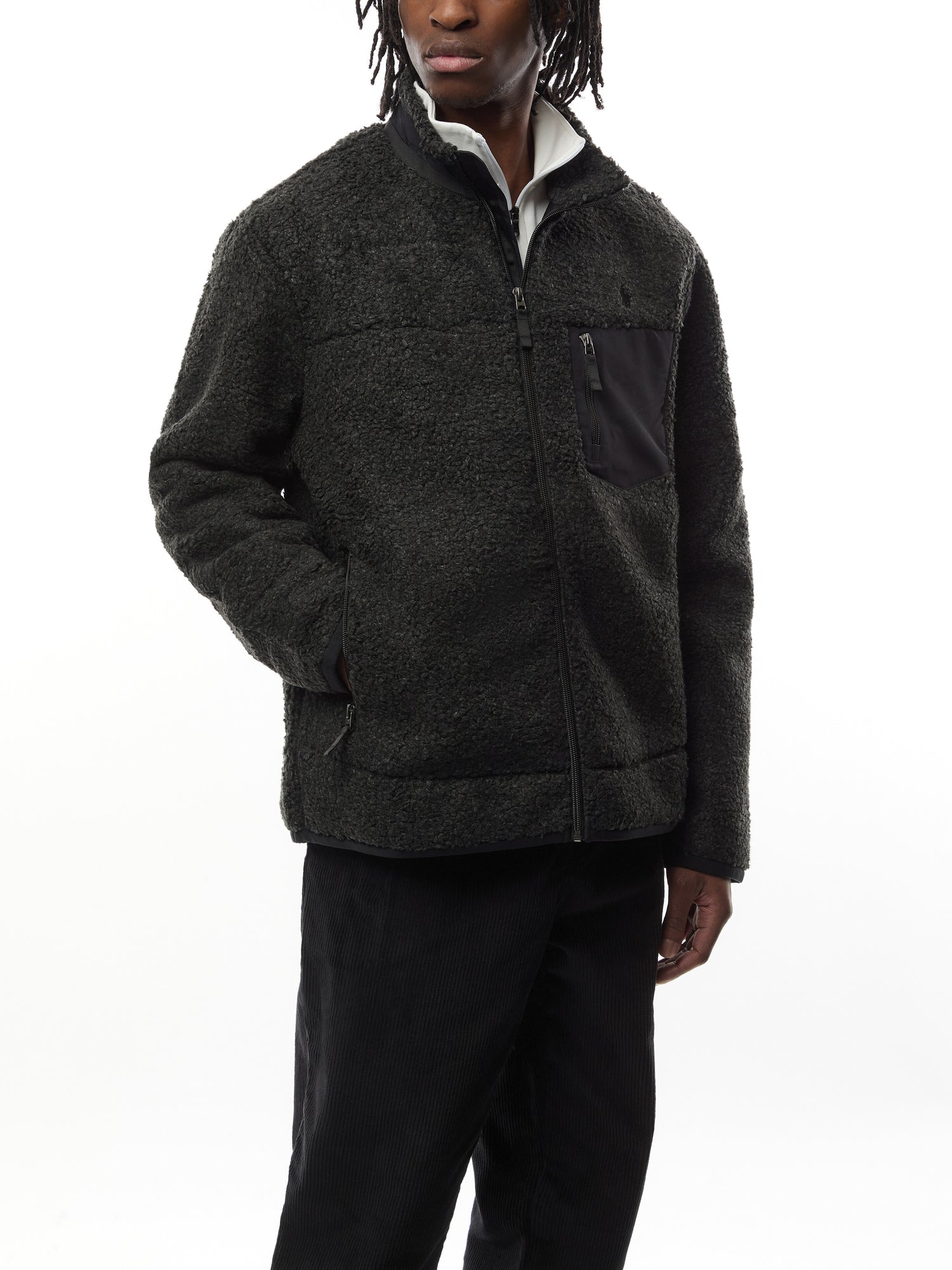 Pile Fleece Hybrid Zip Through Jacket