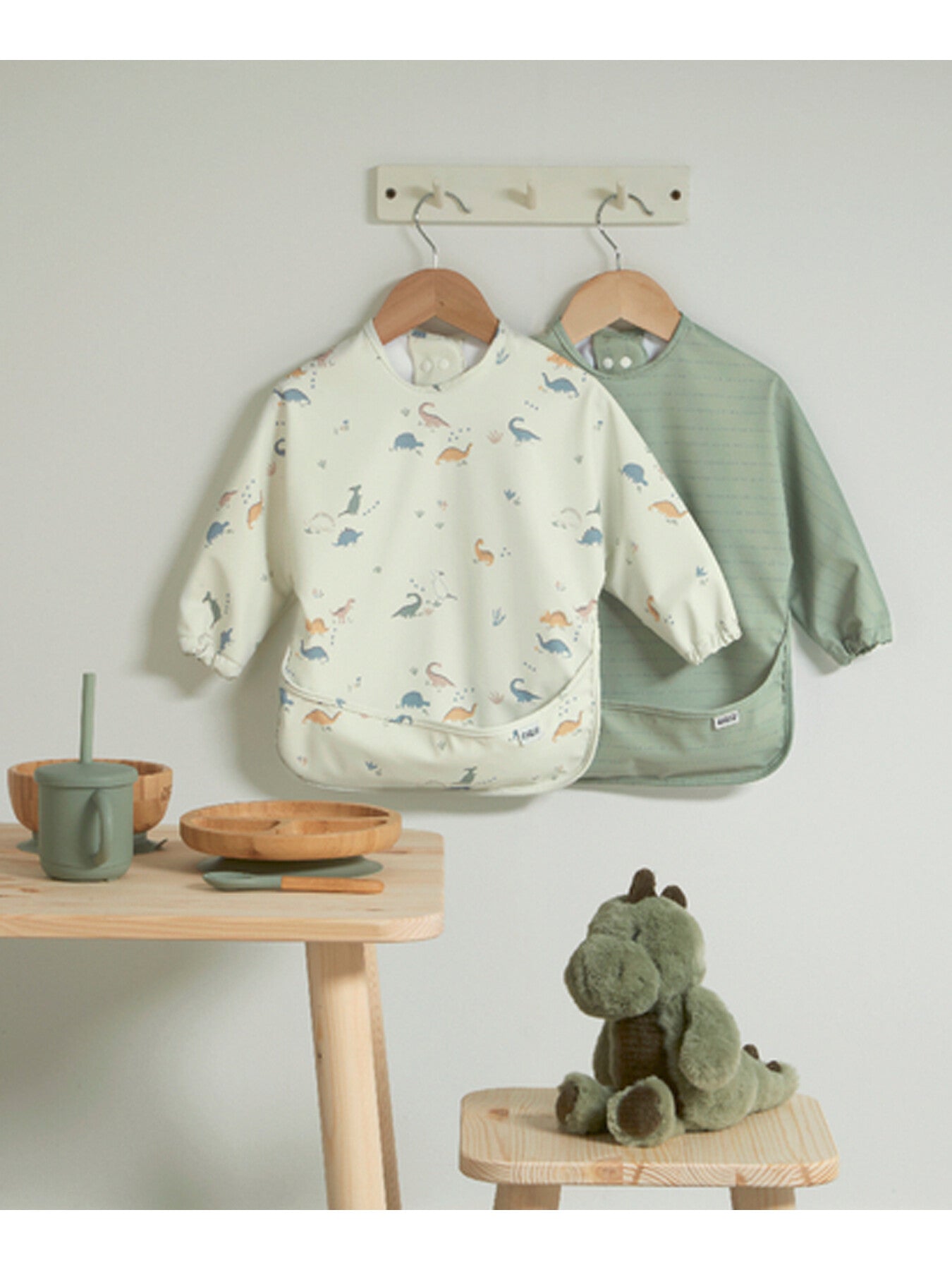 Long-sleeved Bibs 2 Pack - Dino Stripe