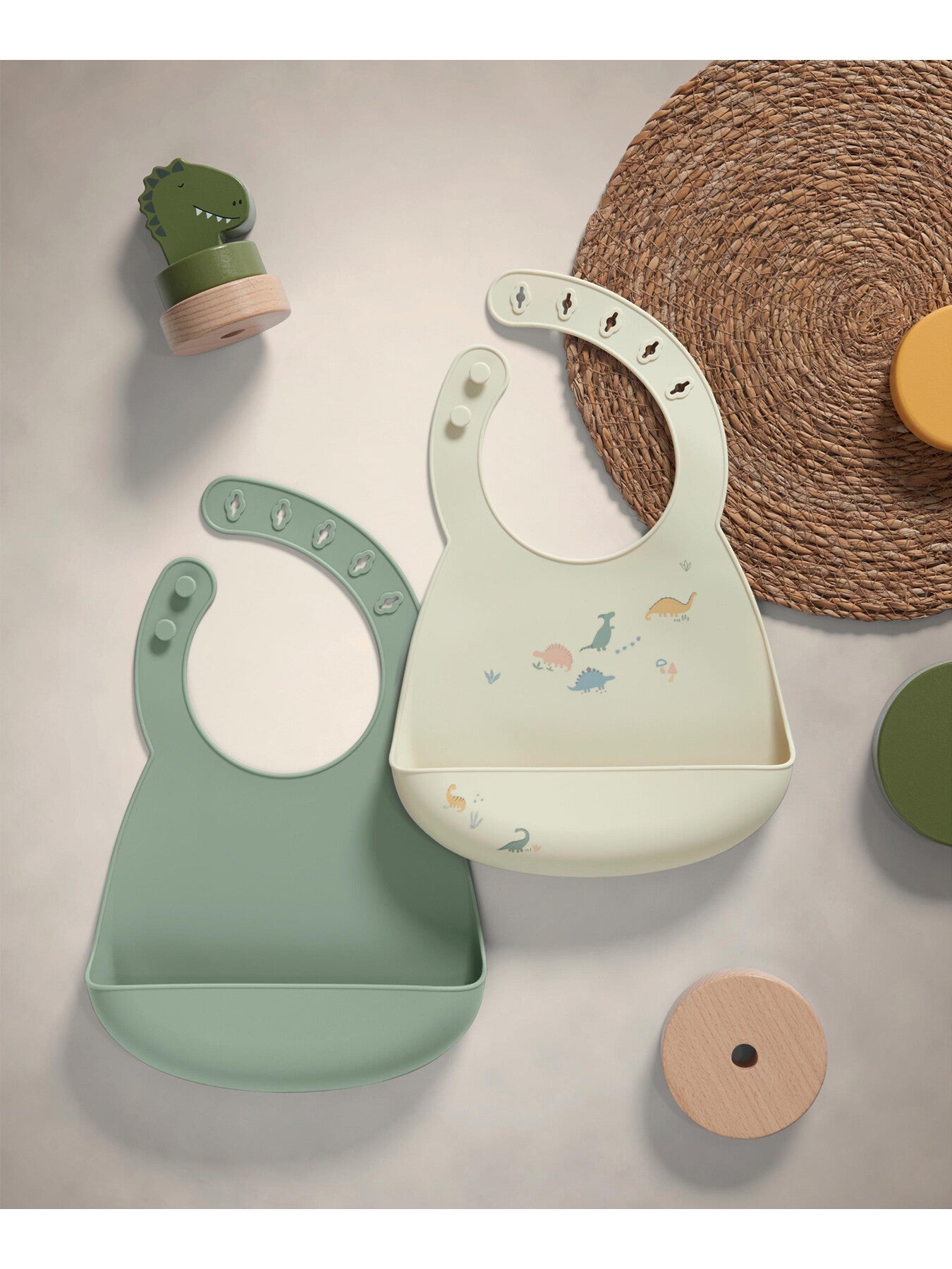 Silicone Bibs (2 Pack) - Dino Teal