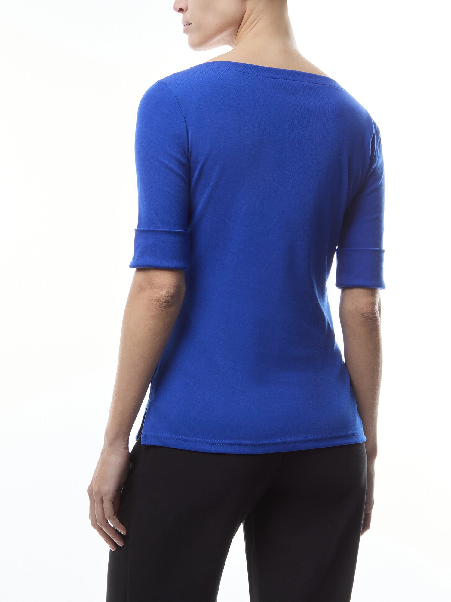 Stretch Cotton Boatneck T Shirt