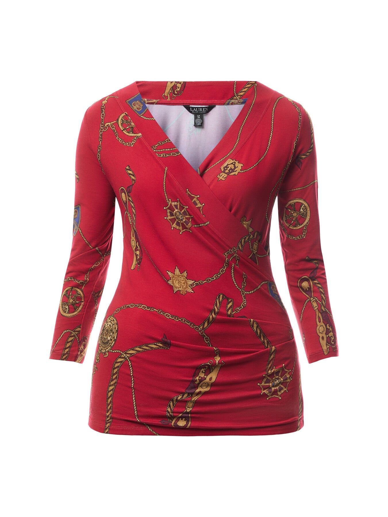 Belting Print Jersey Surplice Top