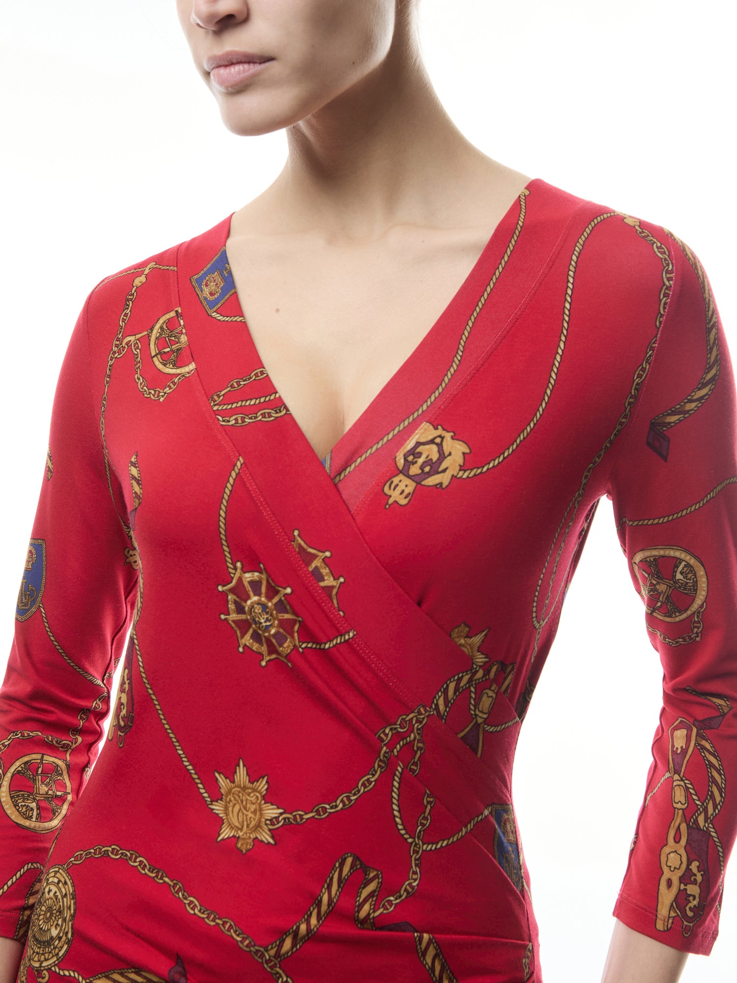 Belting Print Jersey Surplice Top