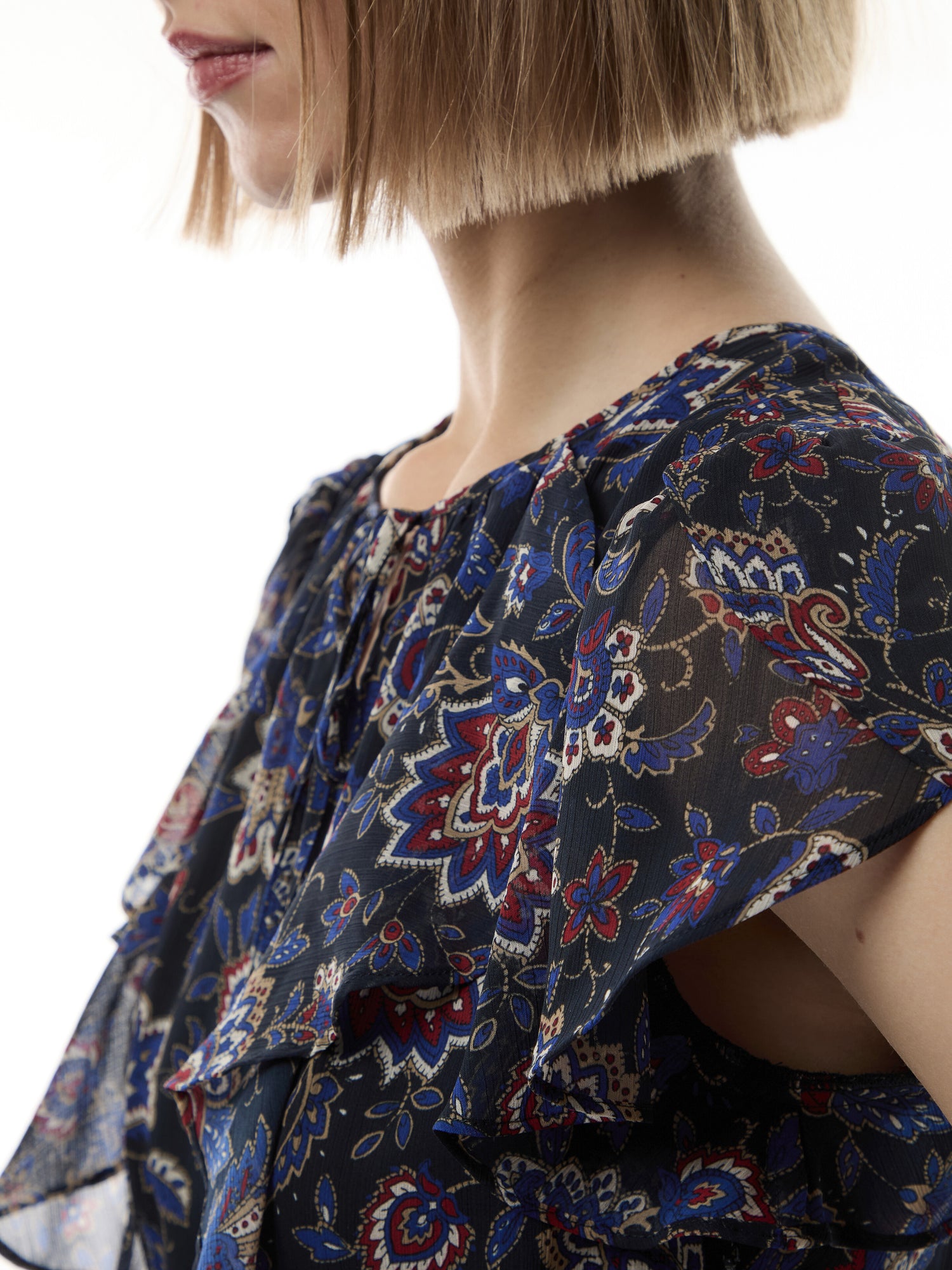 Floral Ruffle-Trim Georgette Dress