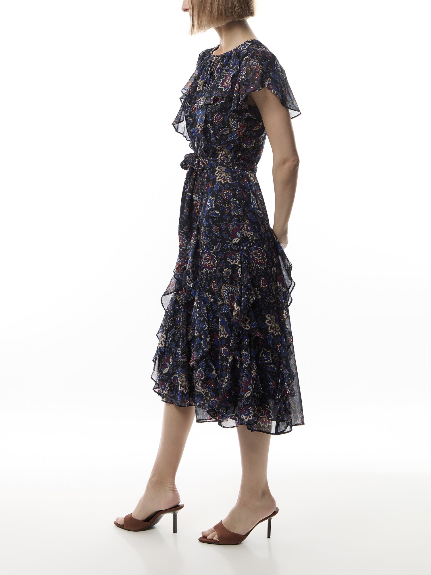 Floral Ruffle-Trim Georgette Dress