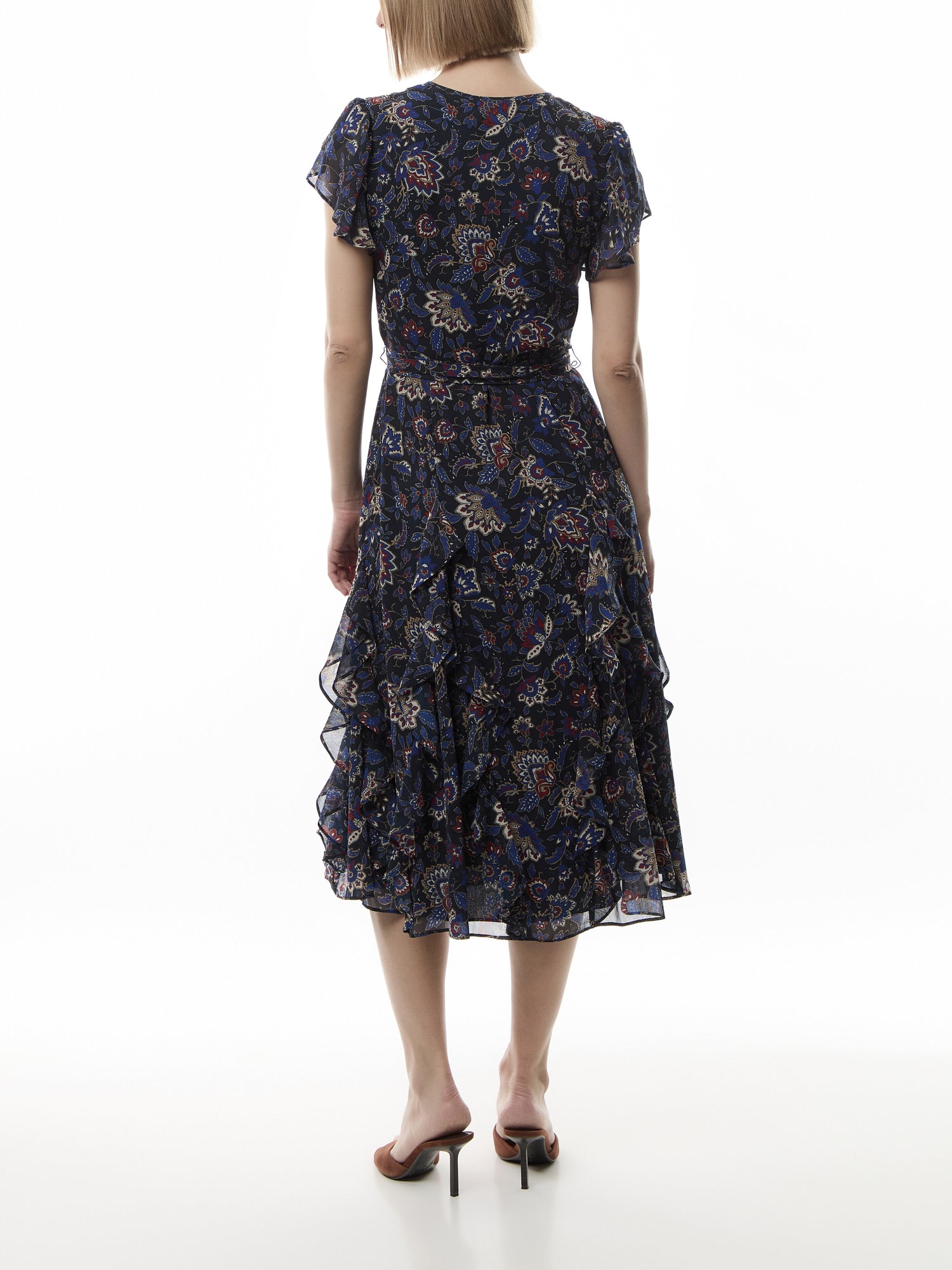 Floral Ruffle-Trim Georgette Dress