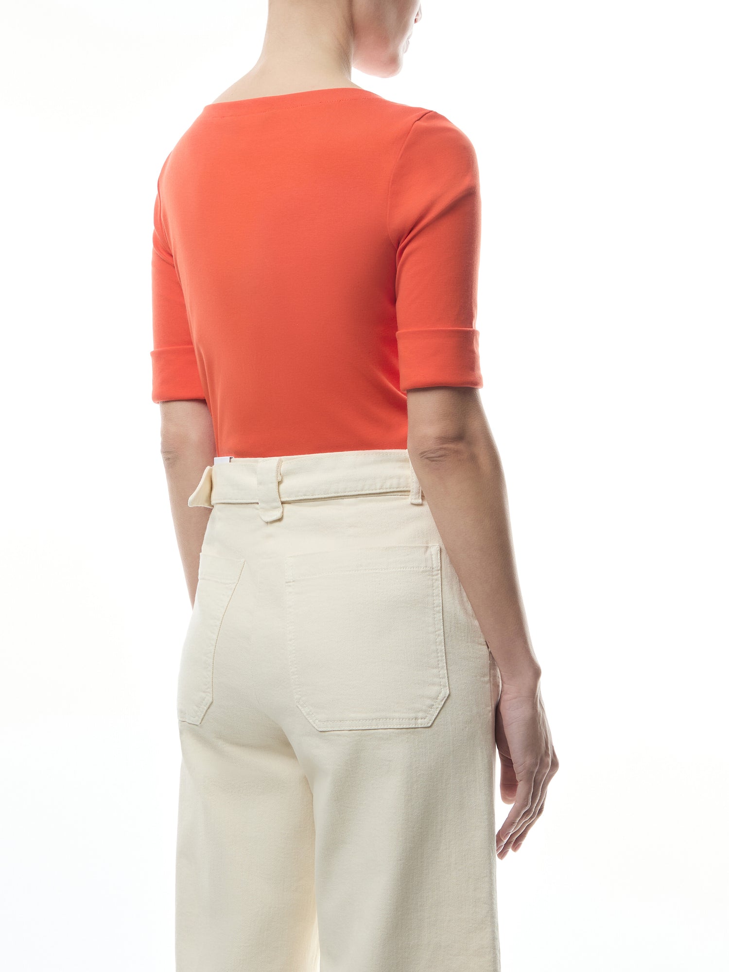 Stretch Cotton Boatneck T Shirt