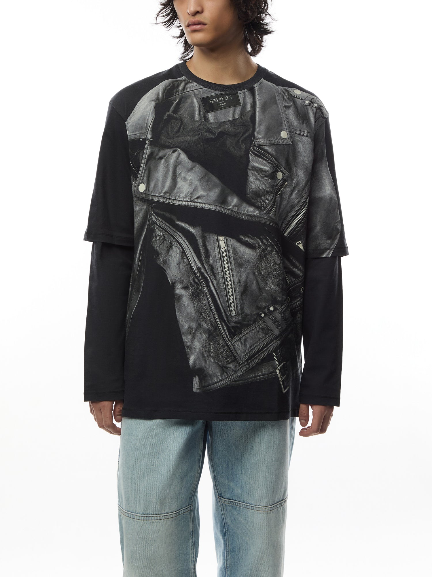 Biker Jacket Print Long Sleeve T-Shirt