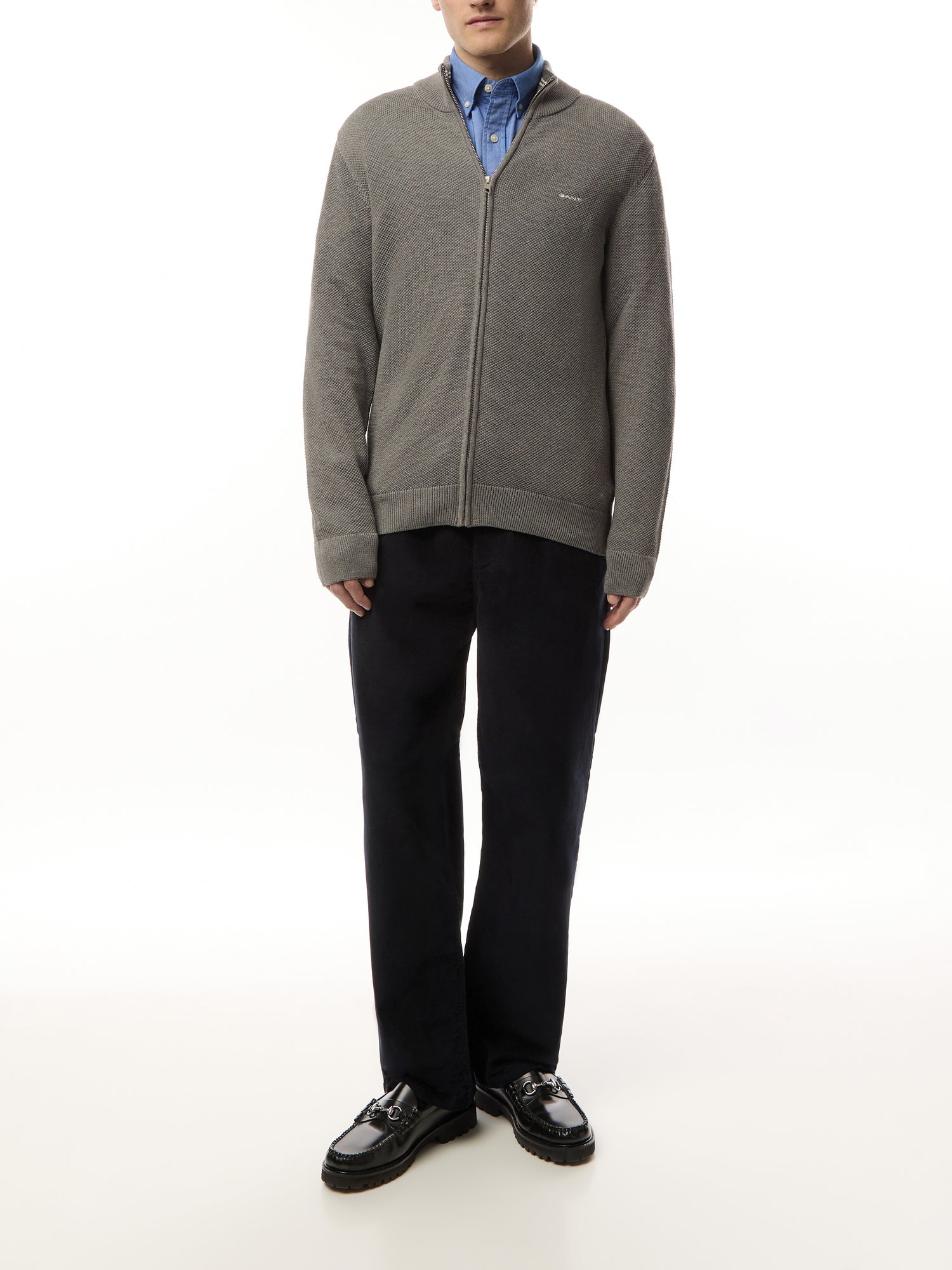 Cotton Pique Zip Cardigan