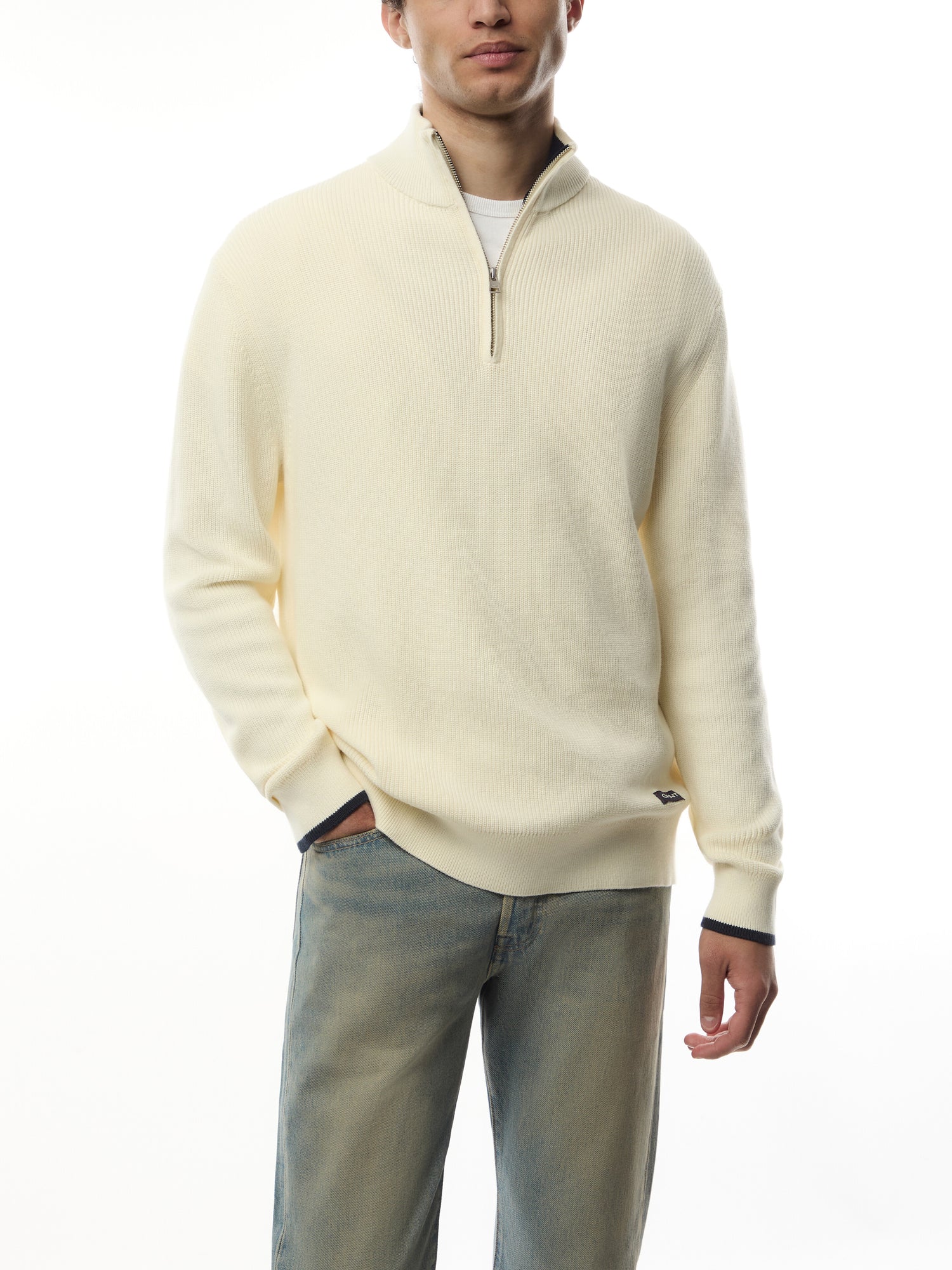 Ribbed Cotton Quarter Zip Jumper