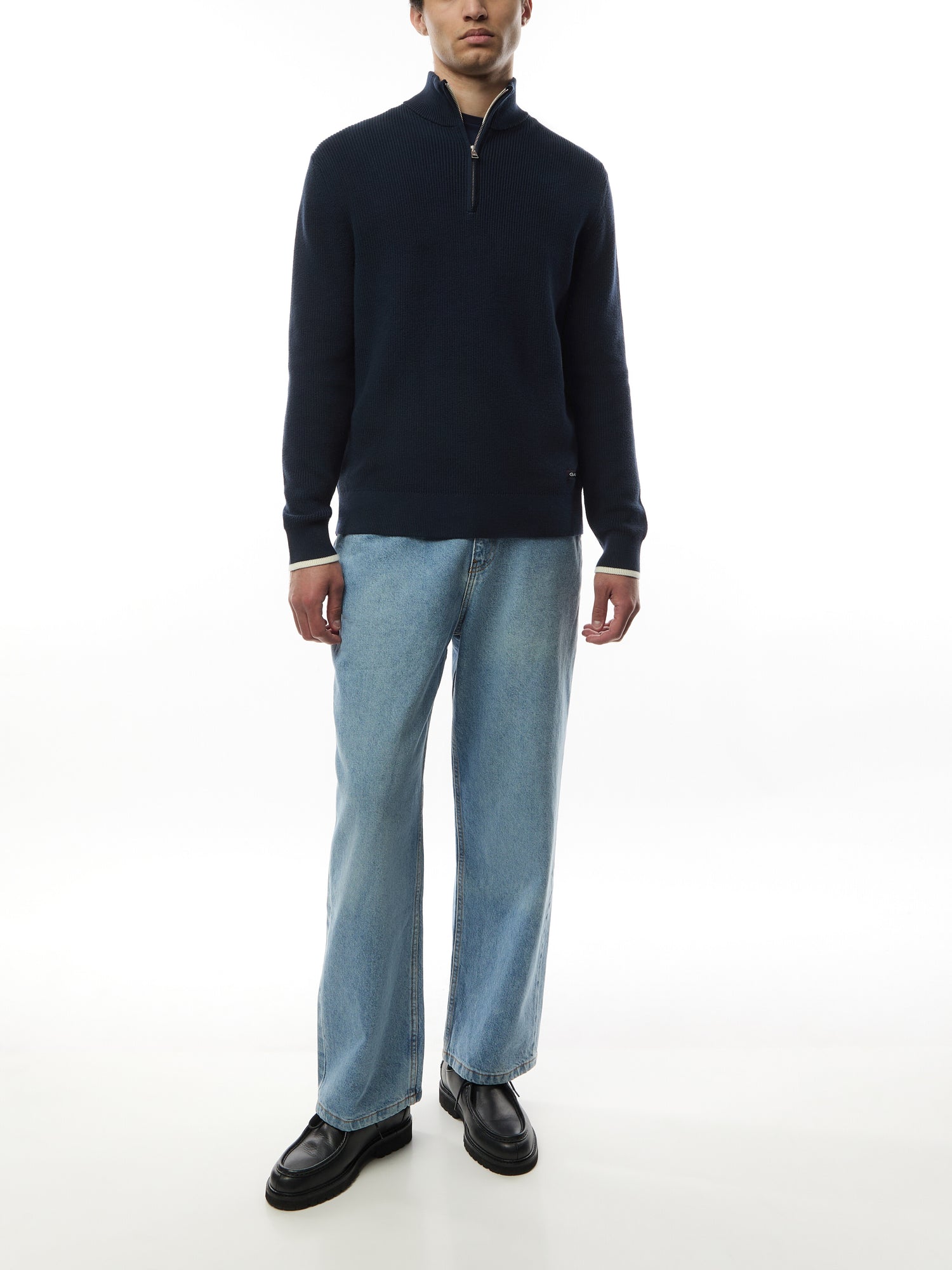 Ribbed Cotton Quarter Zip Jumper