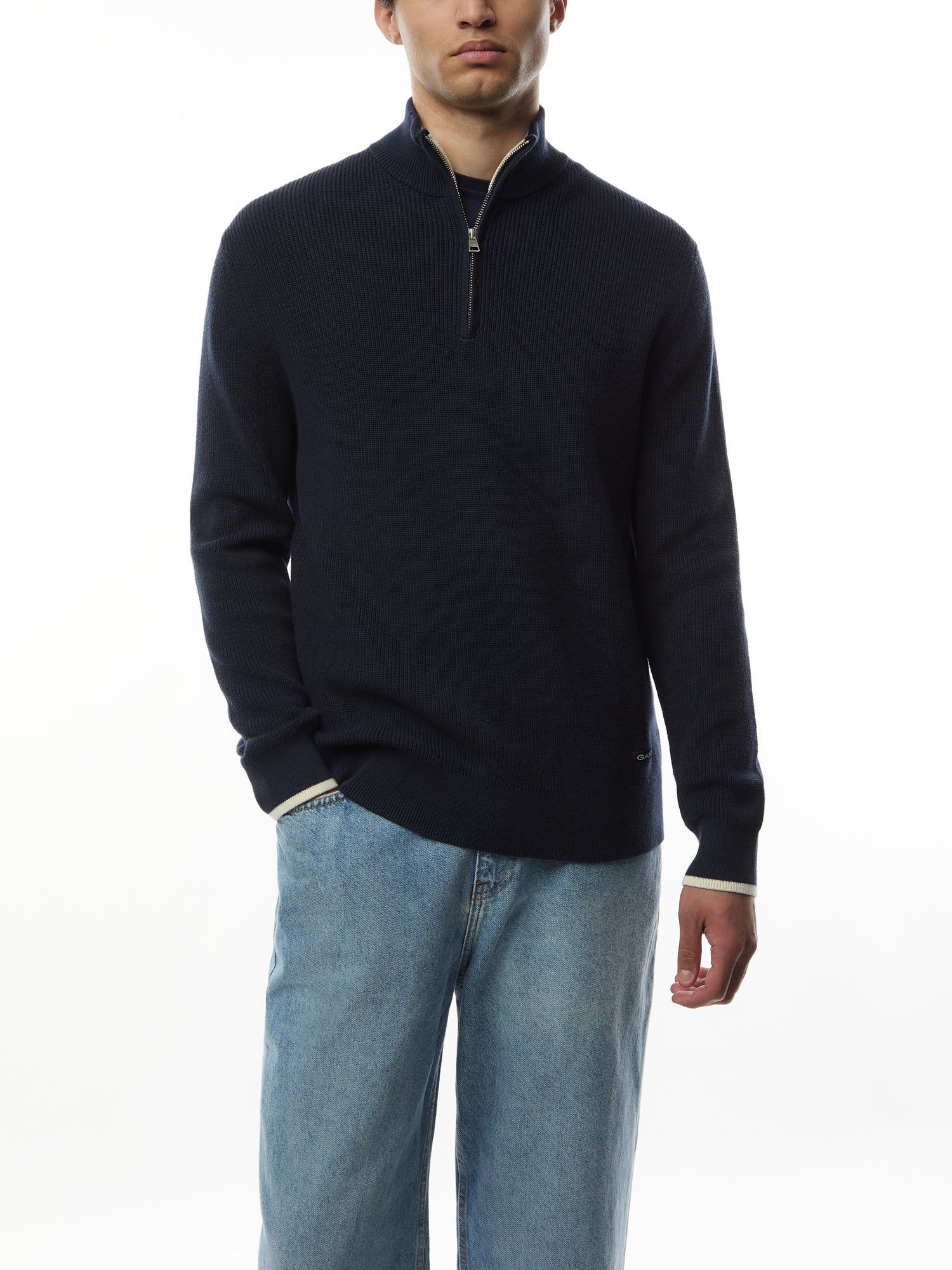 Ribbed Cotton Quarter Zip Jumper