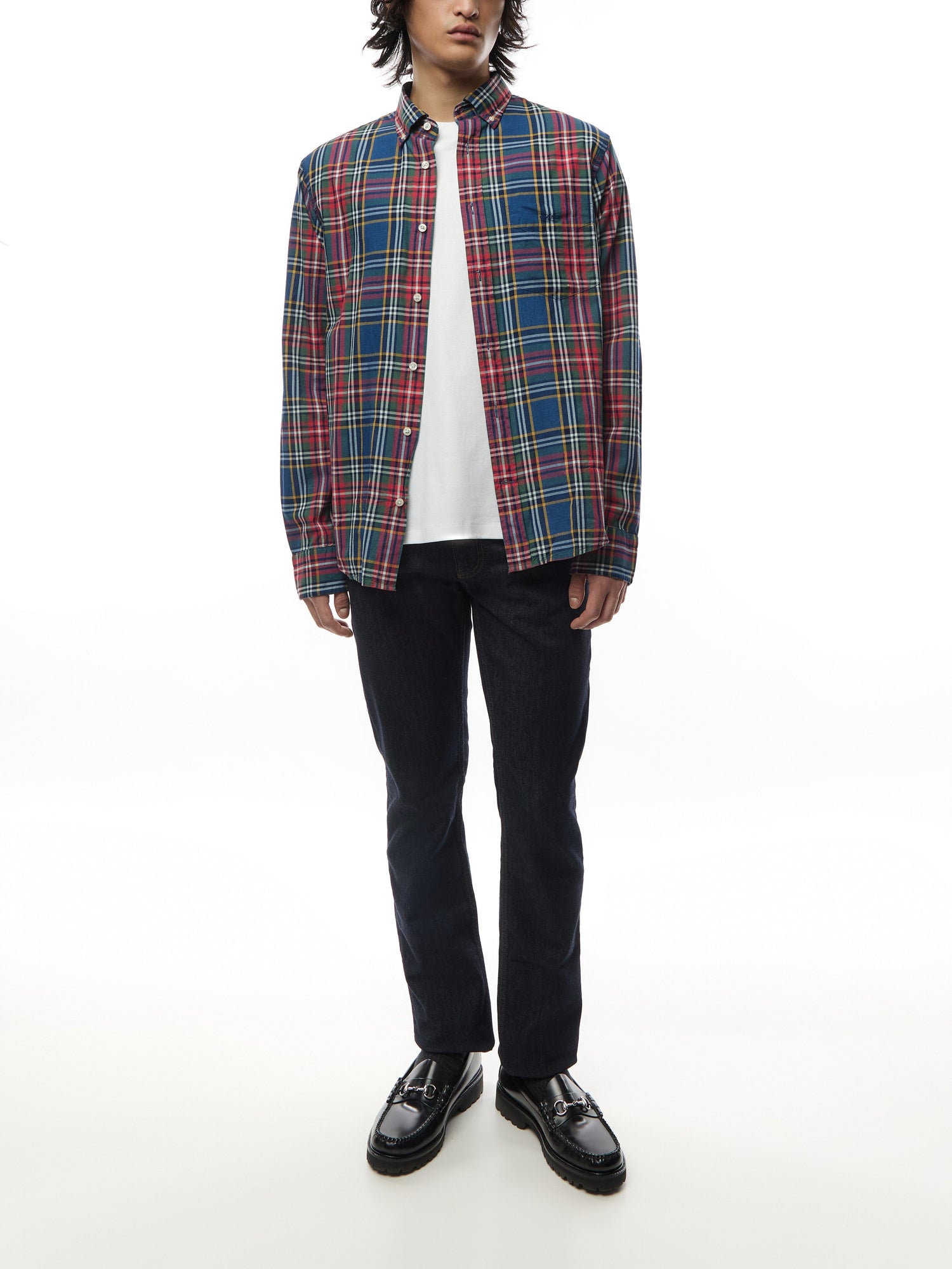 Checked Regular Fit Indigo Shirt