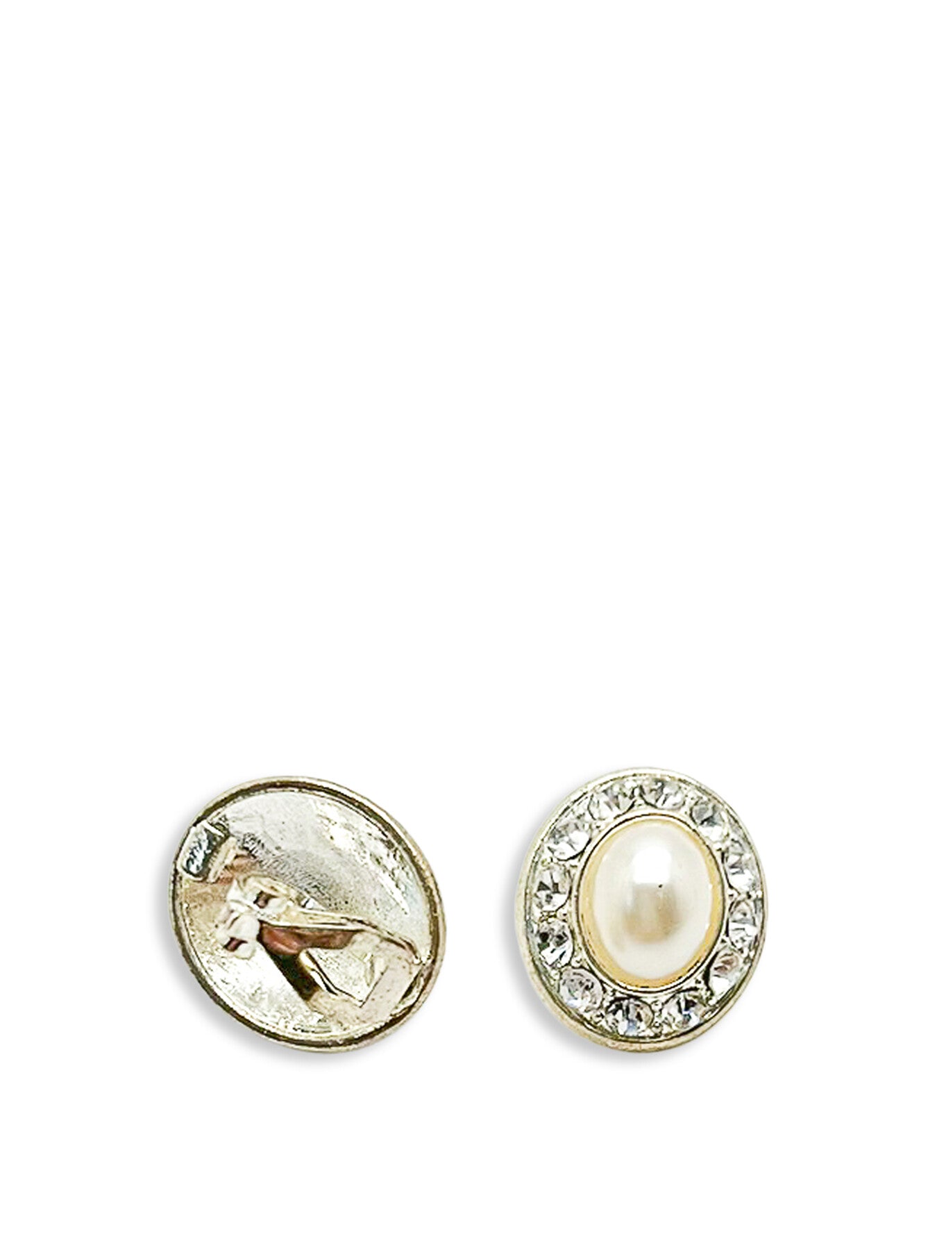 Vintage Mini Oval Pearl Silver Crystal Studs