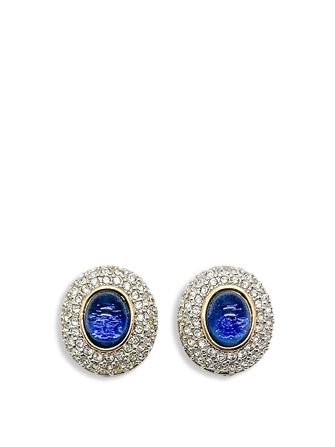 Vintage Sapphire Glass Cabochon in Pave Gallery Earrings