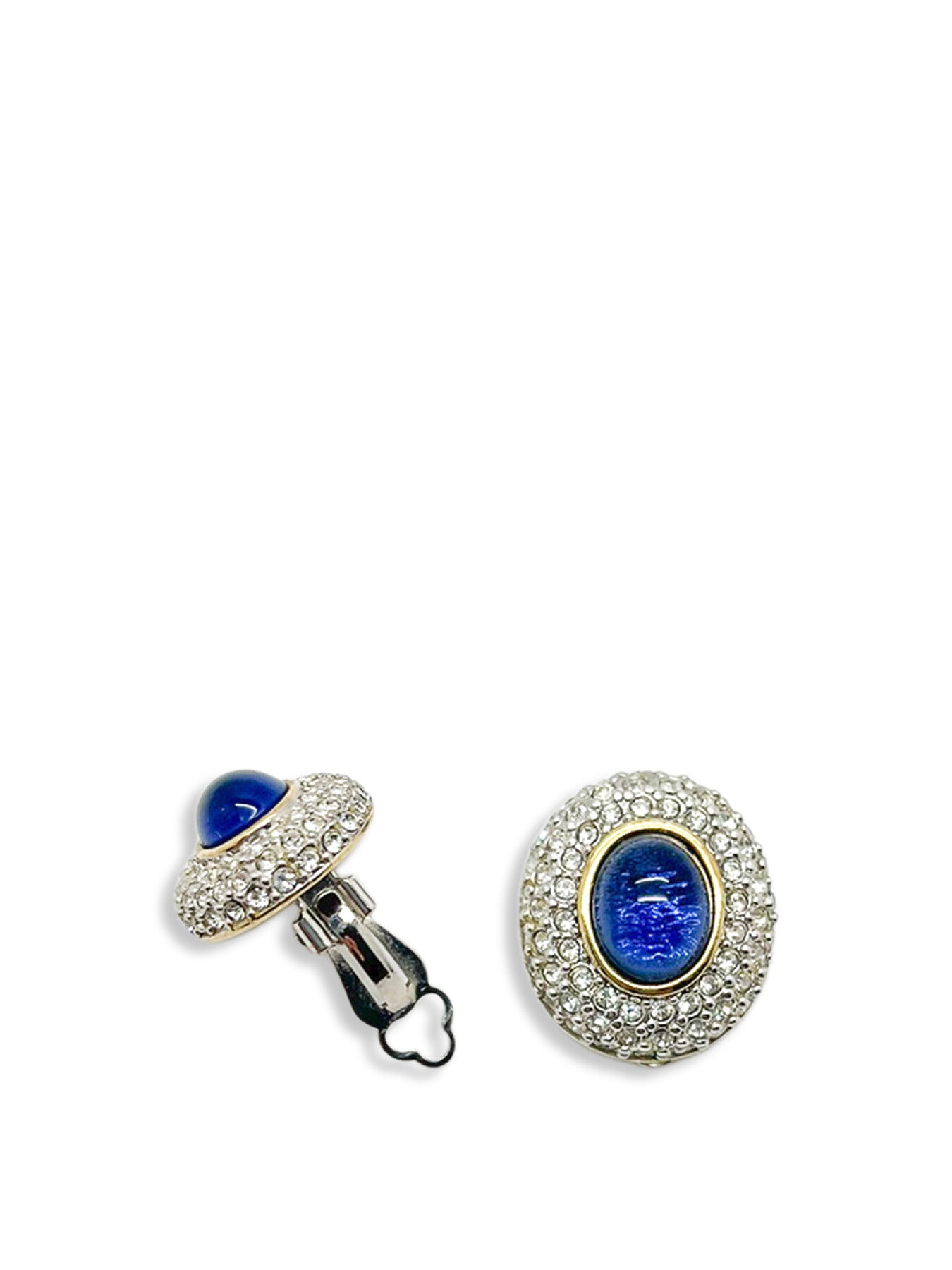 Vintage Sapphire Glass Cabochon in Pave Gallery Earrings