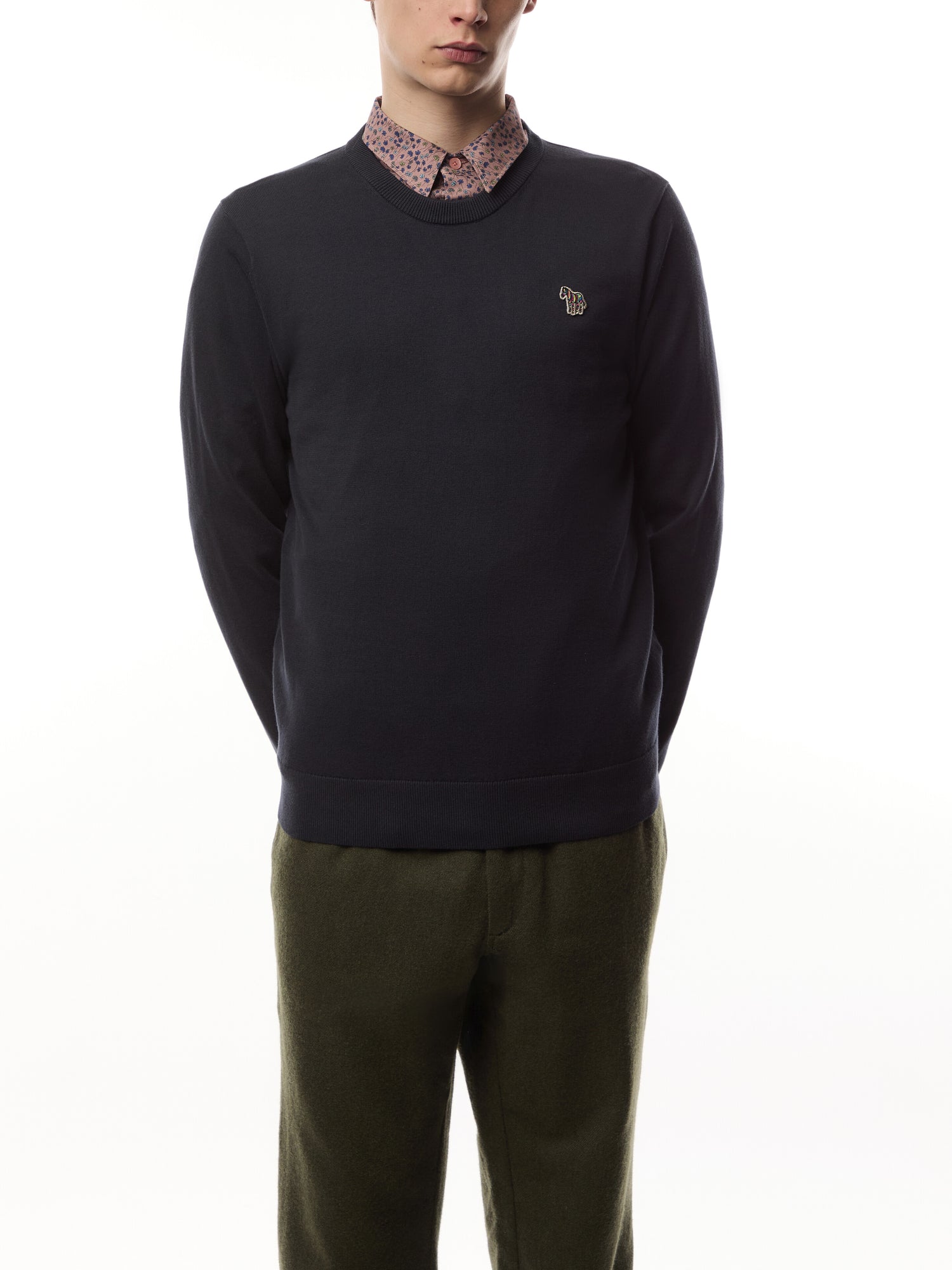 Crew Neck Knit Zebra Badge Jumper