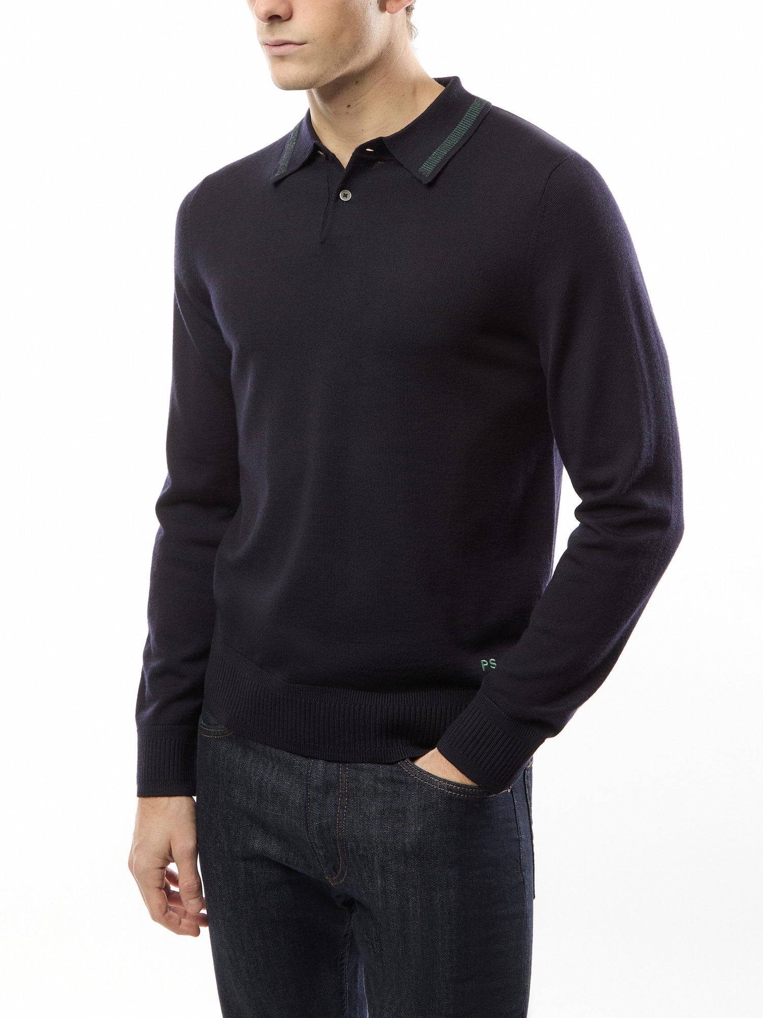 Merino Wool Knited Long Sleeve Polo Shirt