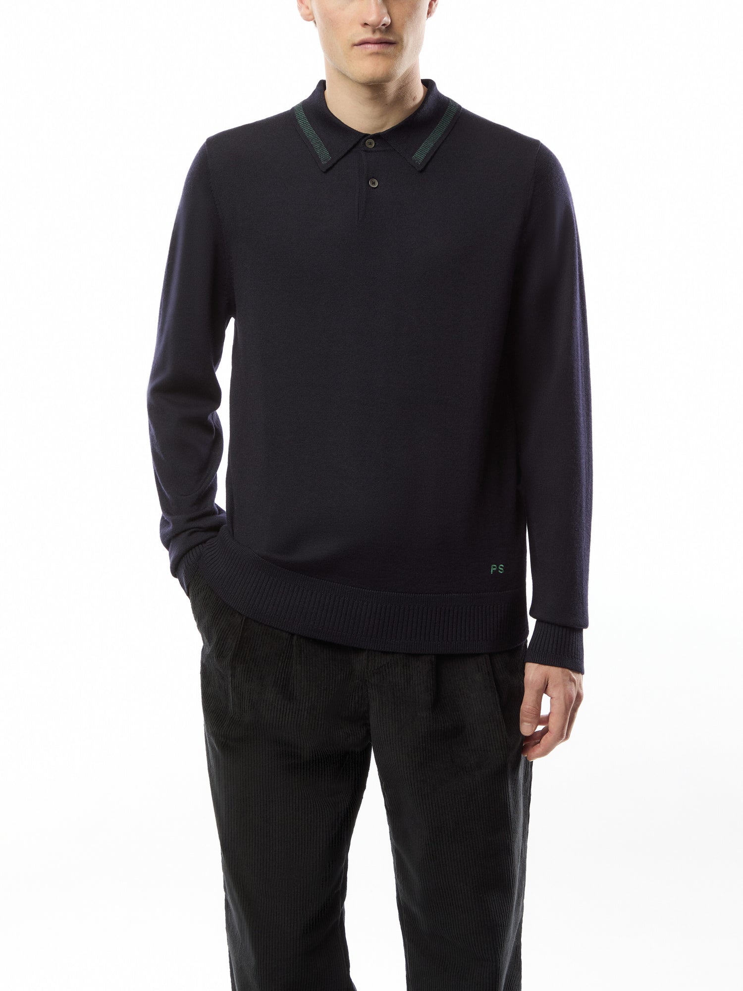Merino Wool Knited Long Sleeve Polo Shirt