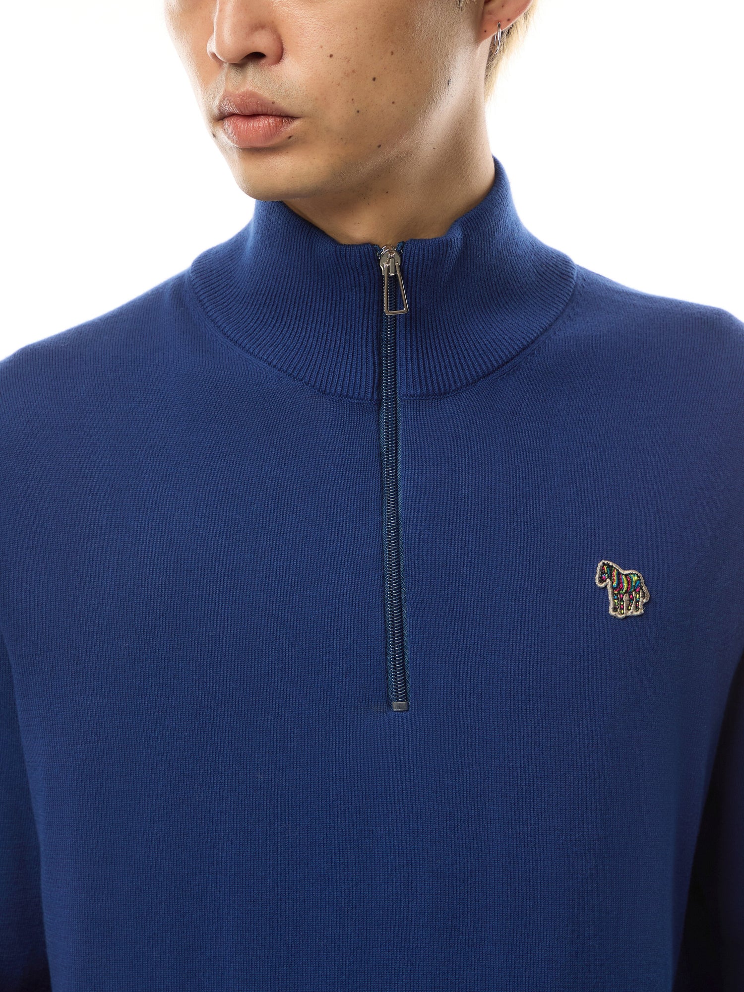 Quarter Zip Zebra Badge Knit Sweatshirt