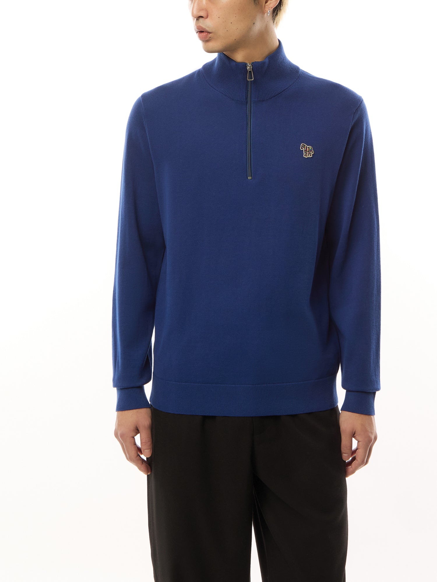 Quarter Zip Zebra Badge Knit Sweatshirt