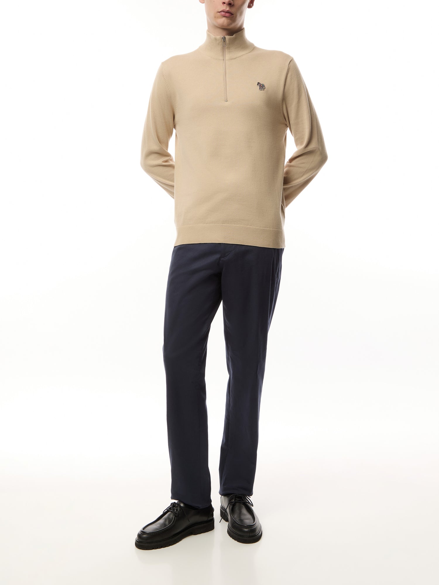 Quarter Zip Zebra Badge Knit Sweatshirt