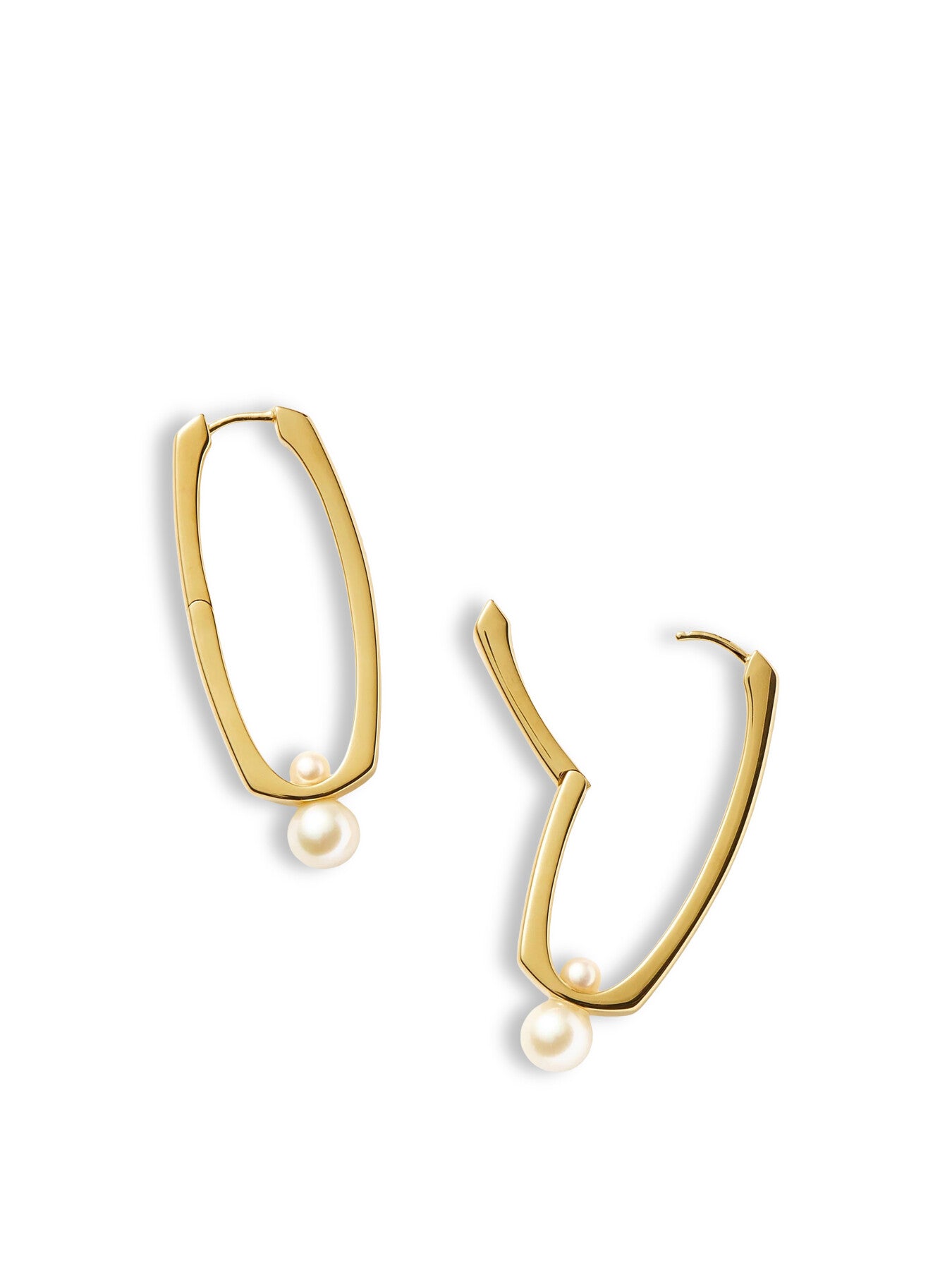 Button Pearl Ovate Hoop Earrings