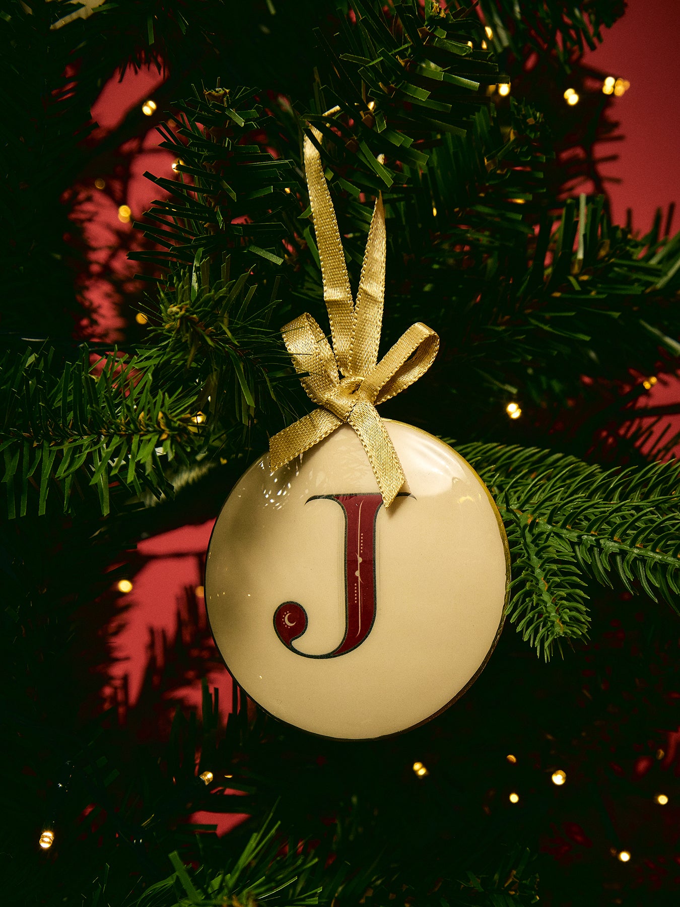 Enamel Round Alphabet Letter Bauble WHITE / RED