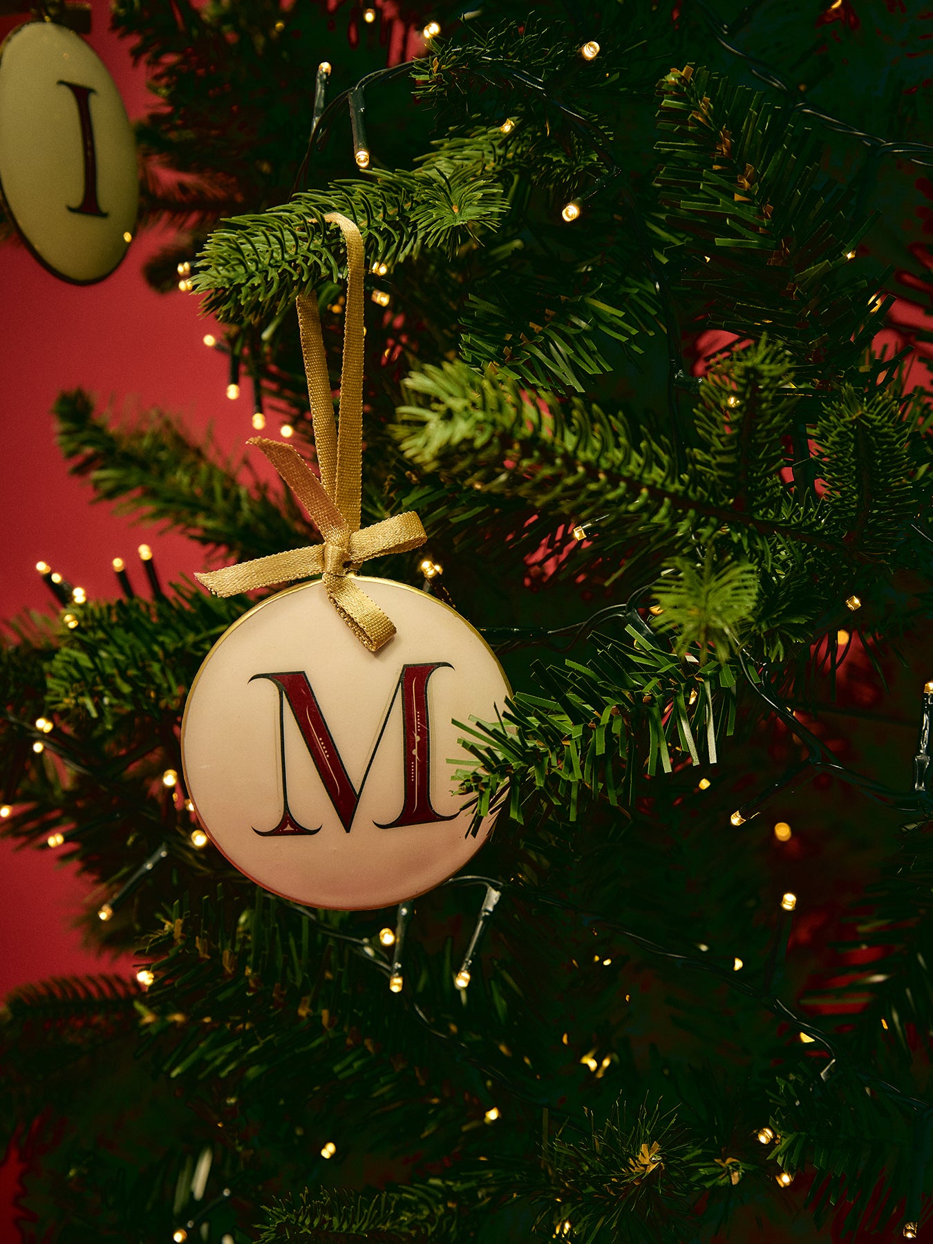 Enamel Round Alphabet Letter Bauble WHITE / RED