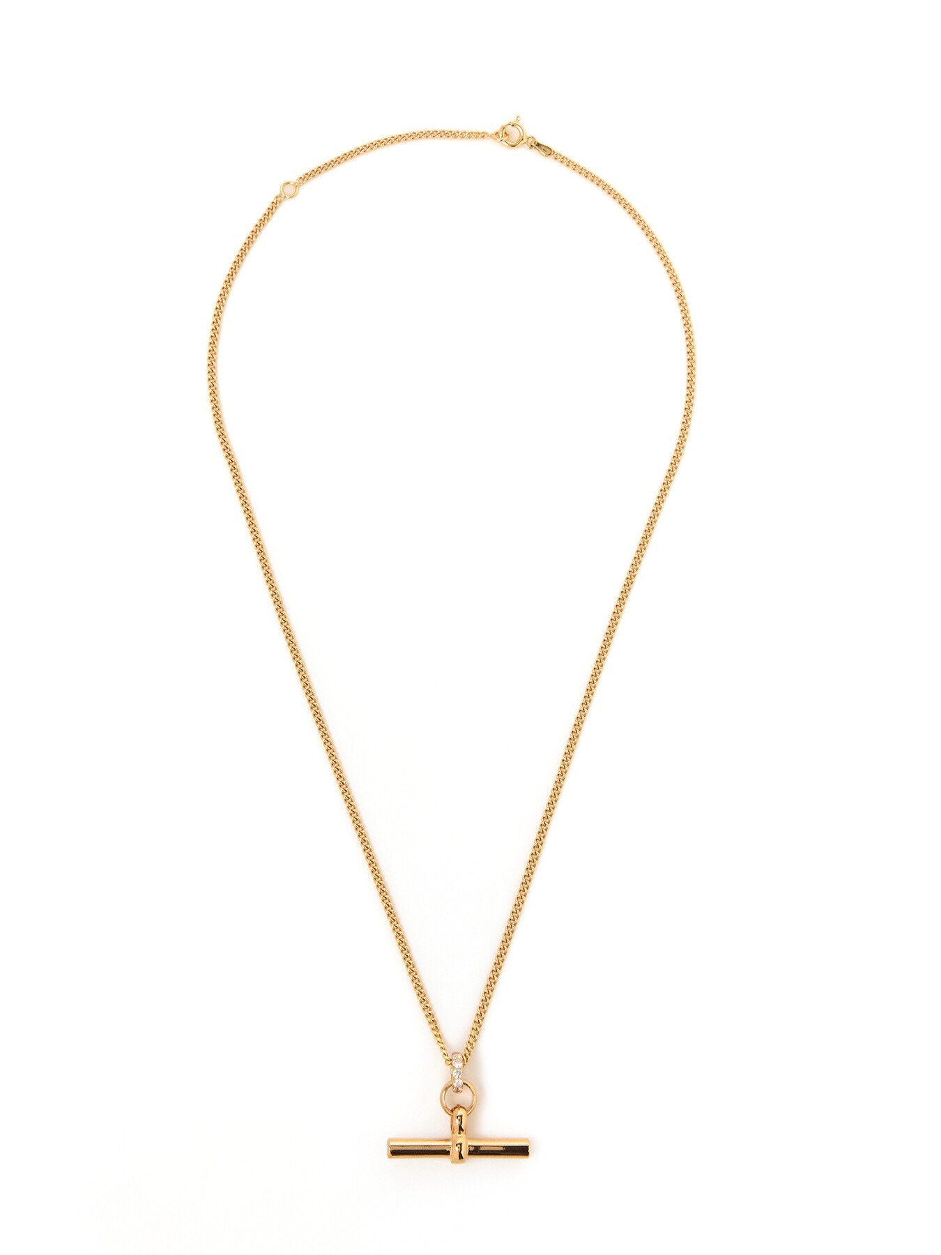 Medium Jewelled T Bar on Fine Curb Chain Necklace