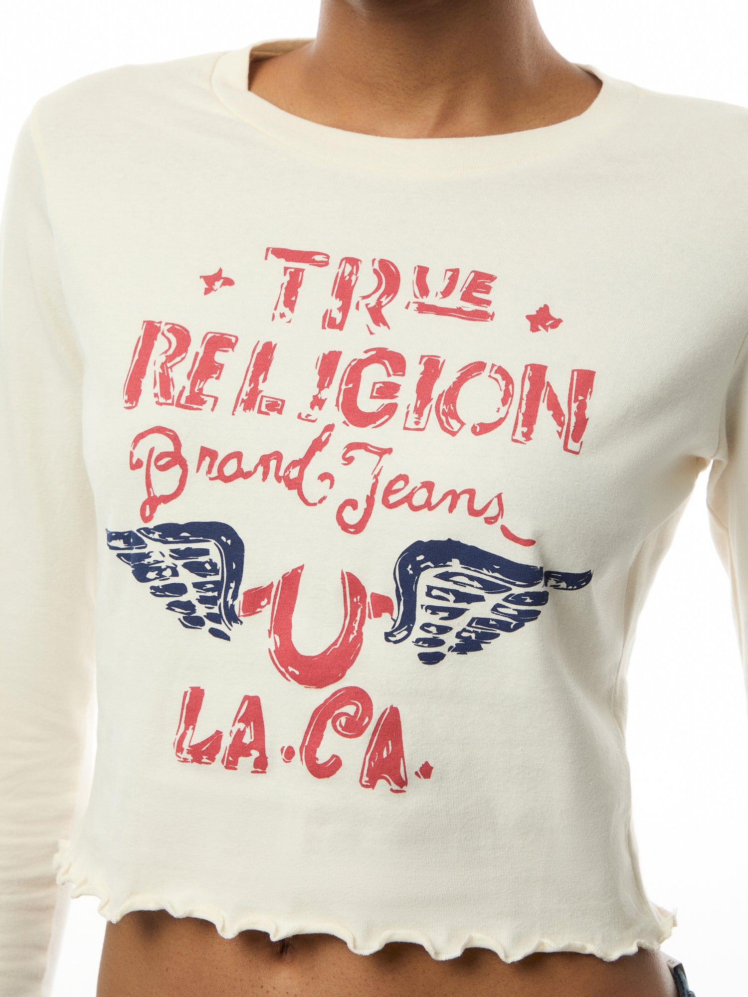Distressed Wing HS Baby Tee WithLettuce Hem