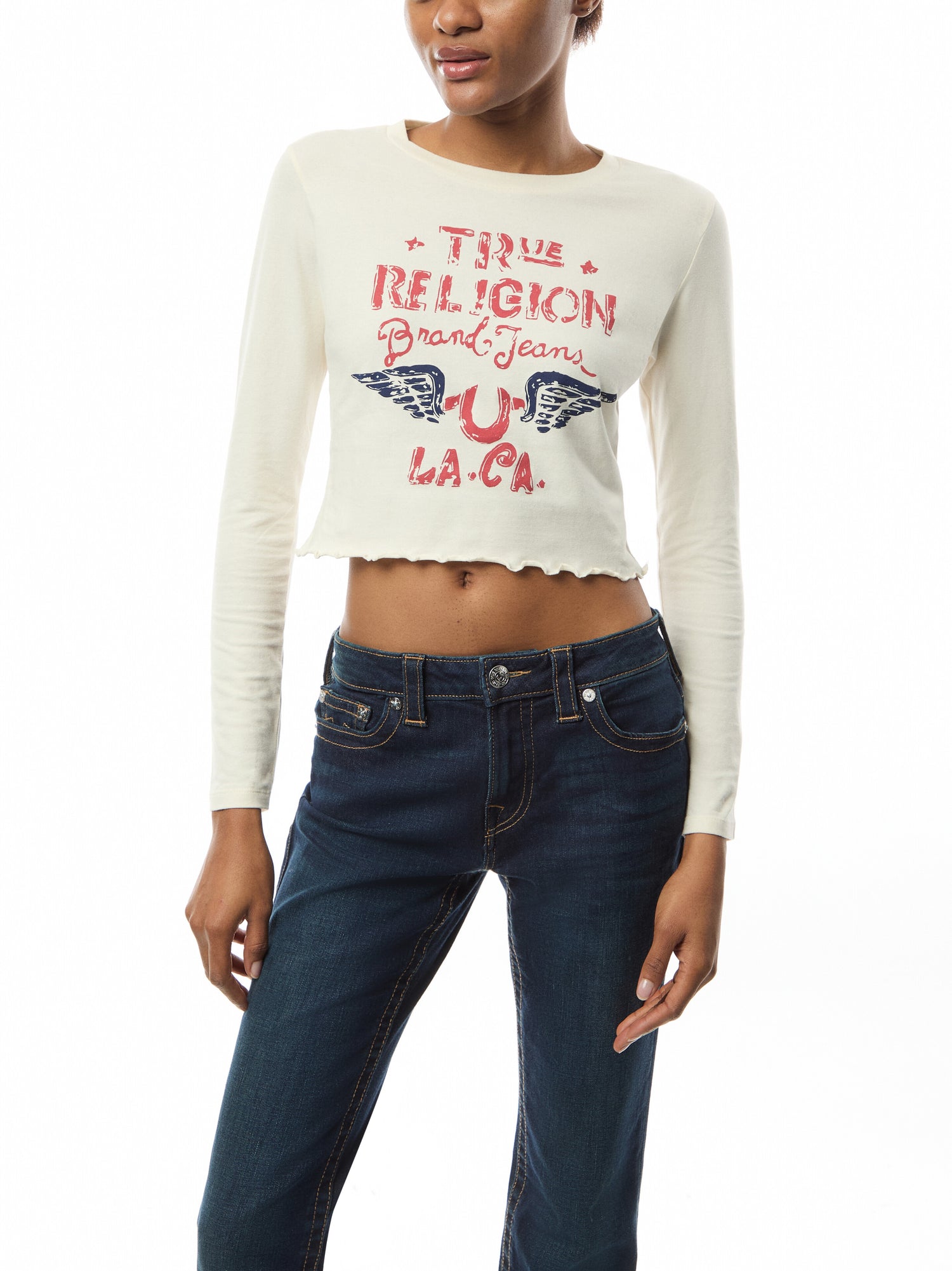Distressed Wing HS Baby Tee WithLettuce Hem